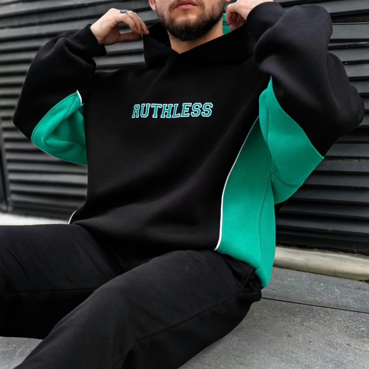 Ruthless Parçalı Oversize Hoodie Premium Kalıp