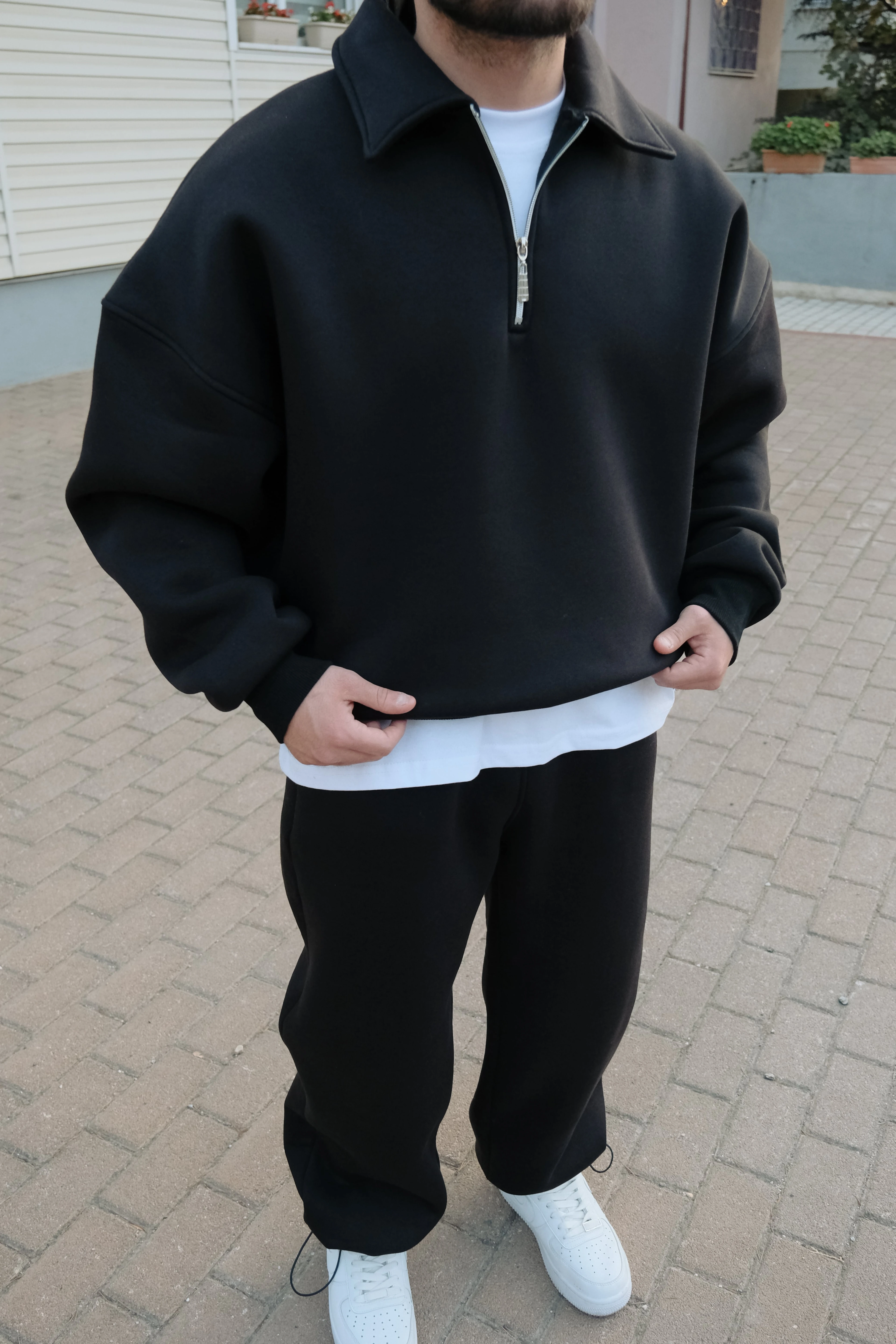 Bomber Yarım Fermuarlı Oversize Sweatshirt 