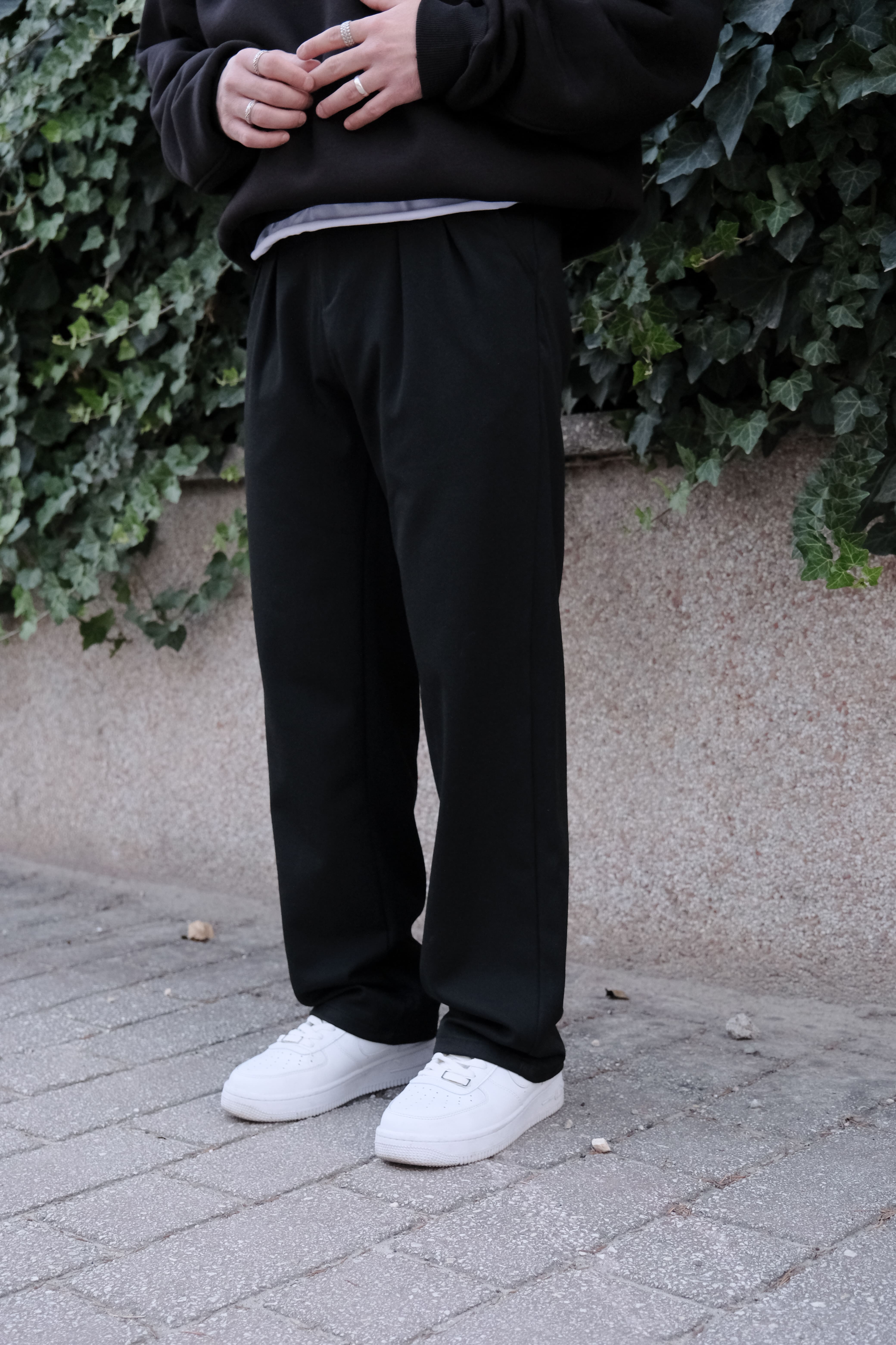 Relax Fit Siyah Baggy Kumaş Pantolon