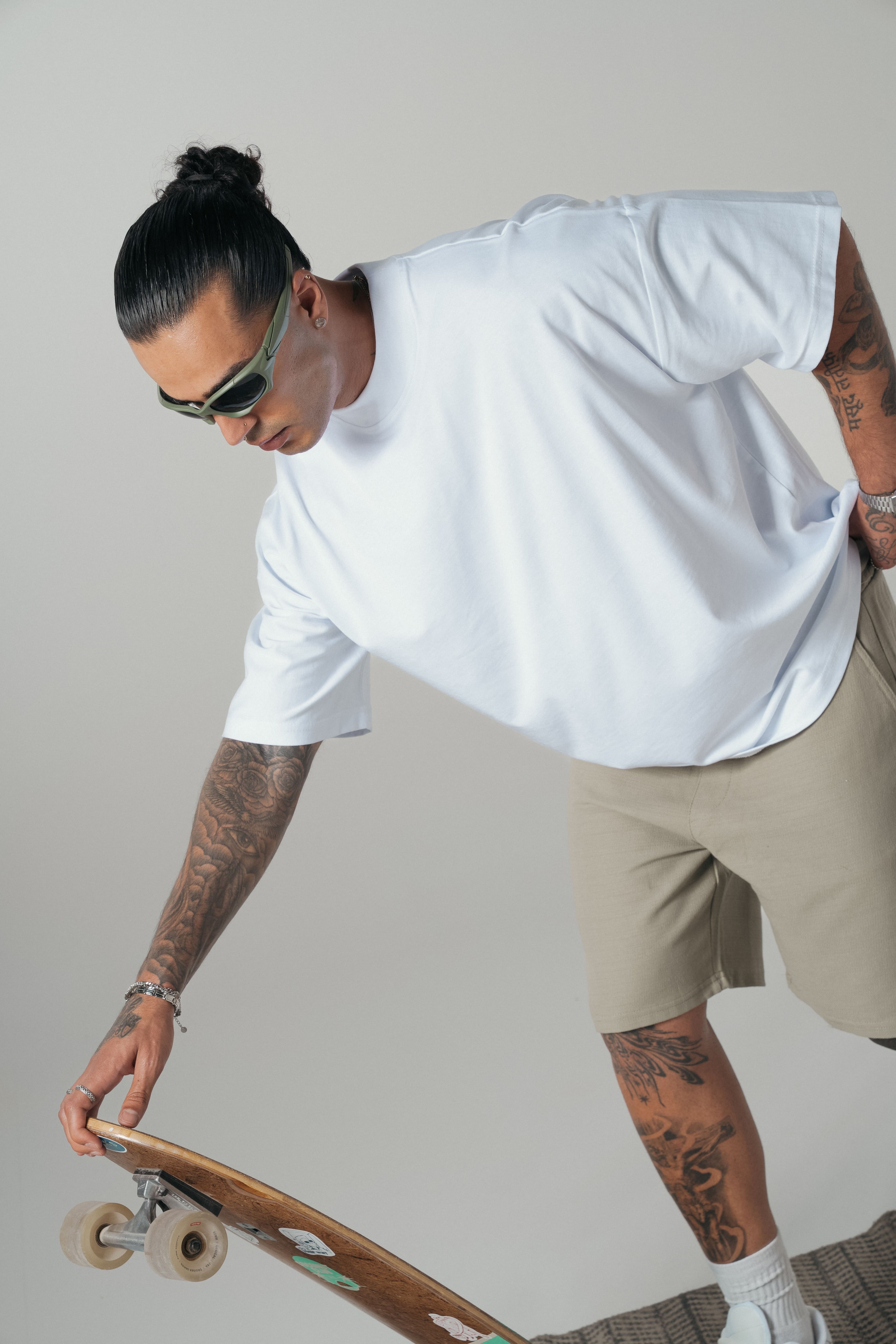 Beyaz Boğazlı Basic Extra Oversize Tshirt