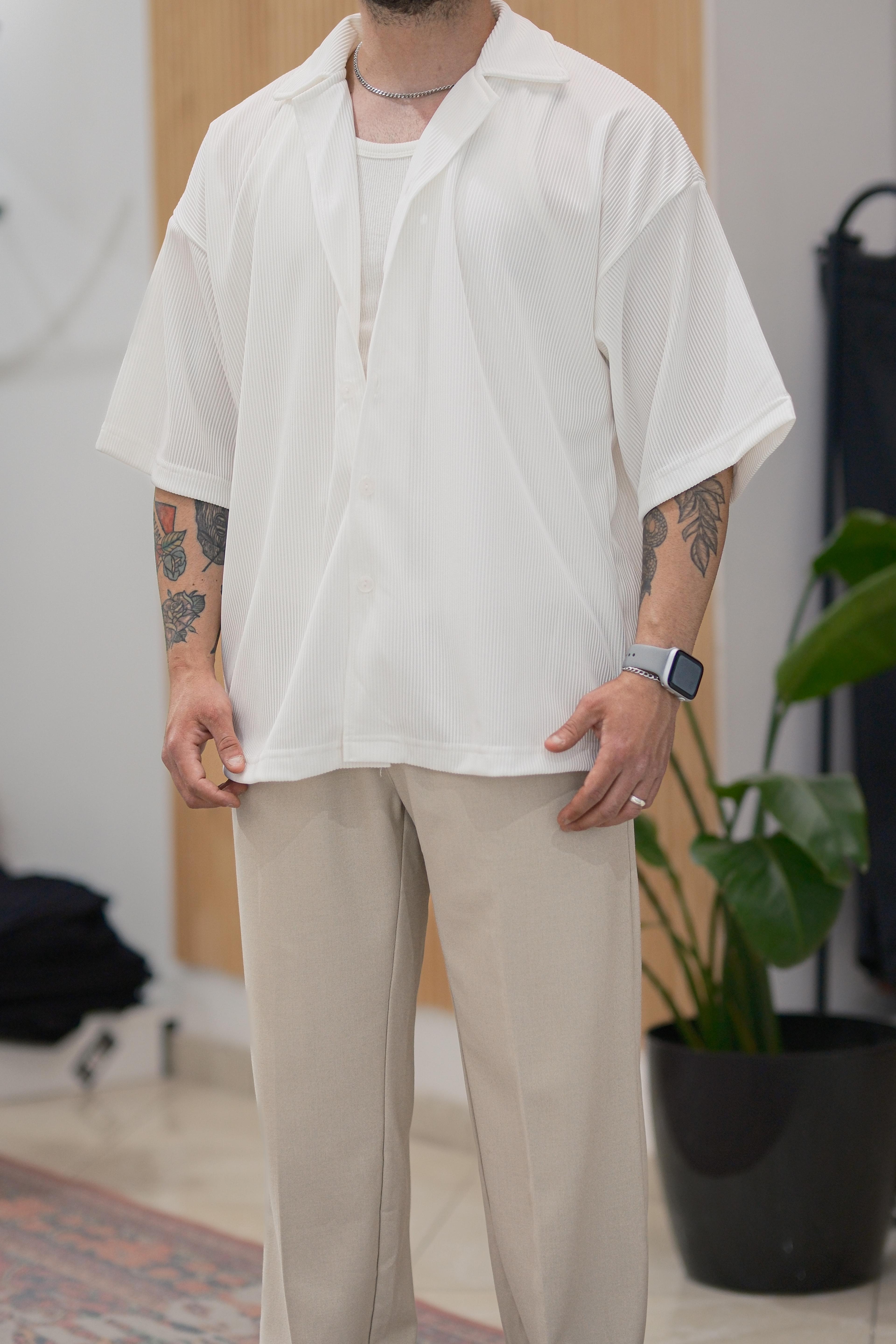 Beyaz Fitilli Extra Oversize Old Money Gömlek 