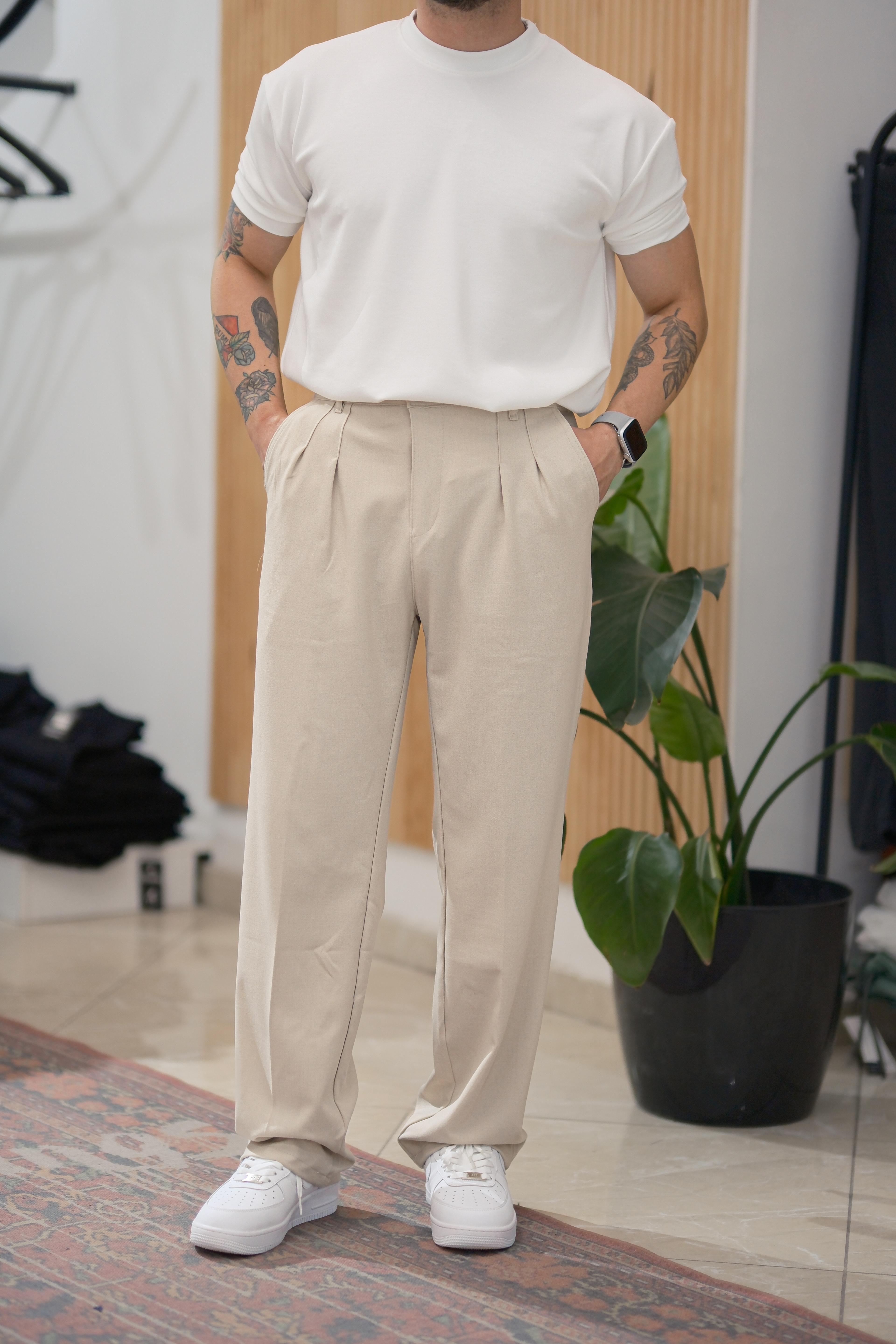 Bej Baggy Kumaş Pantolon
