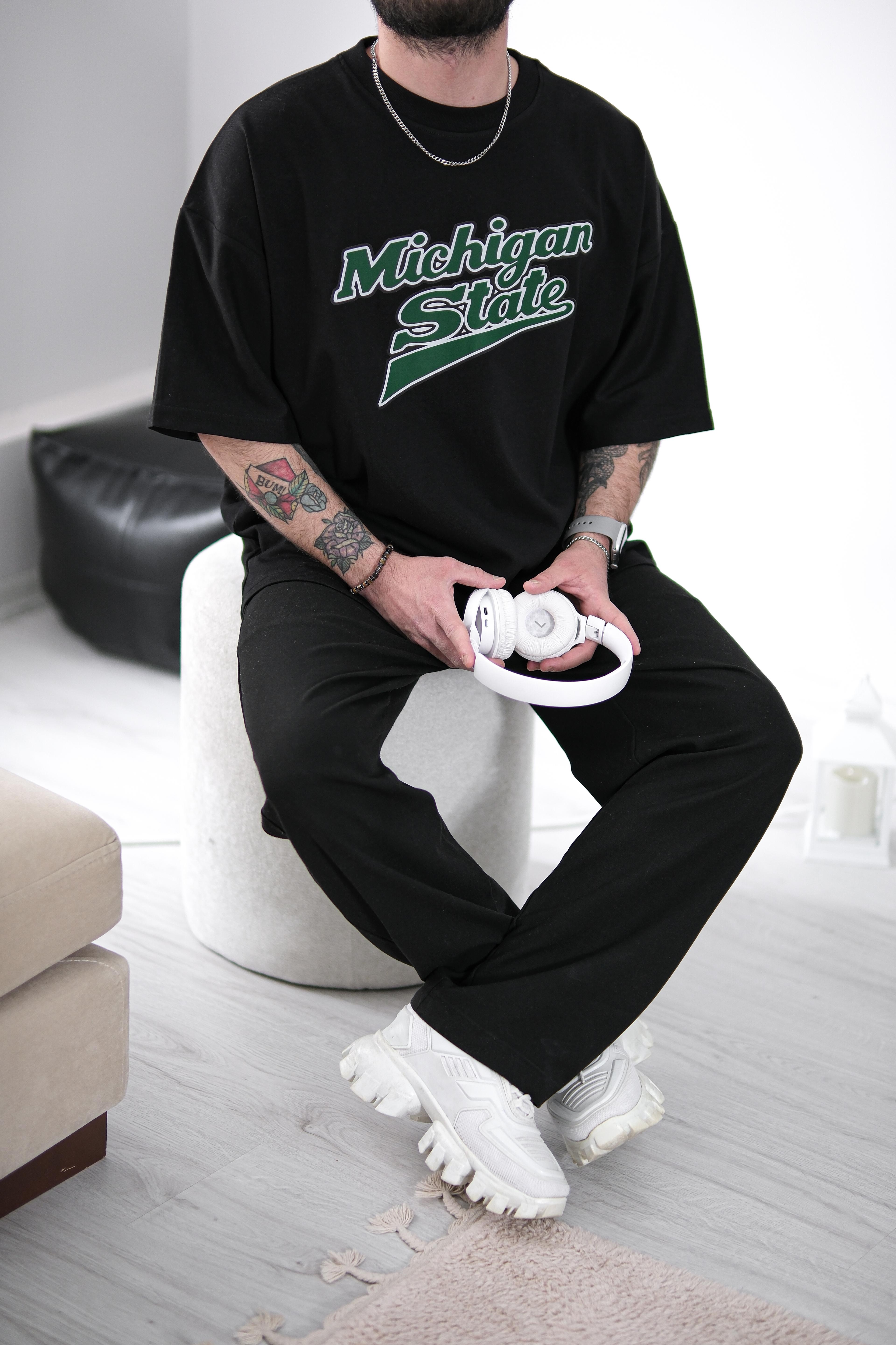 Michigan State Siyah Extra Oversize Tshirt