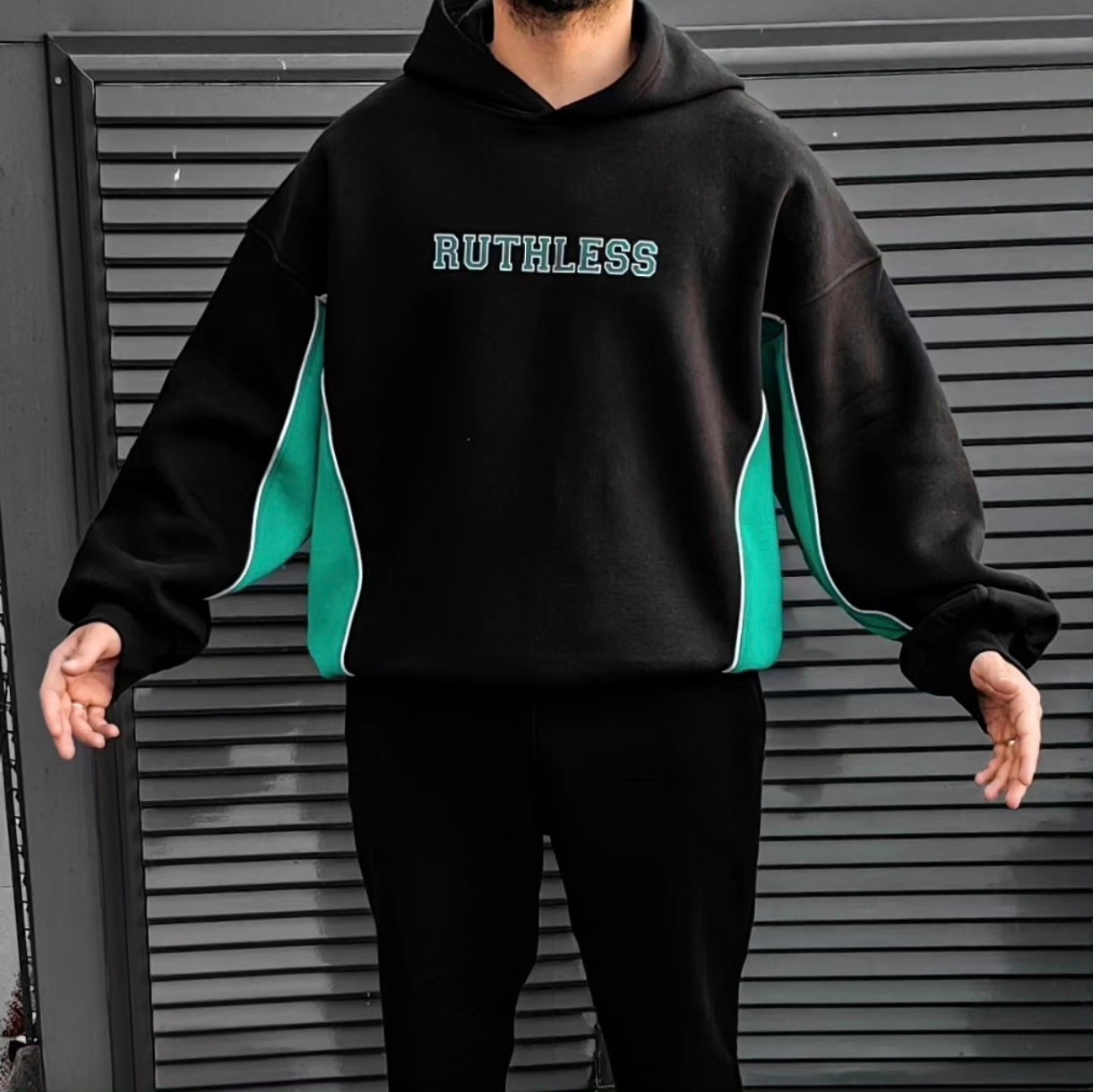 Ruthless Parçalı Oversize Hoodie Premium Kalıp