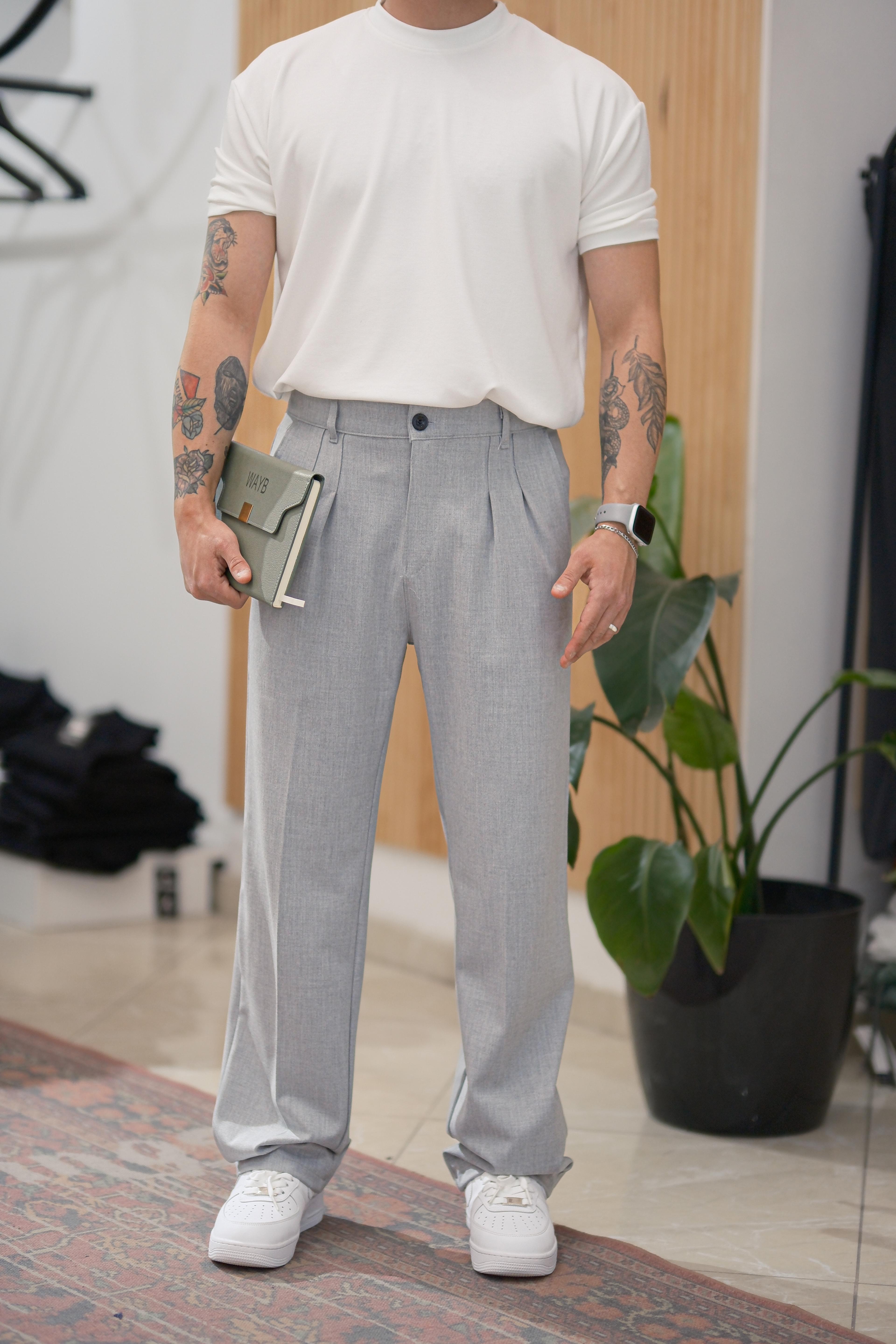 Gri Baggy Kumaş Pantolon