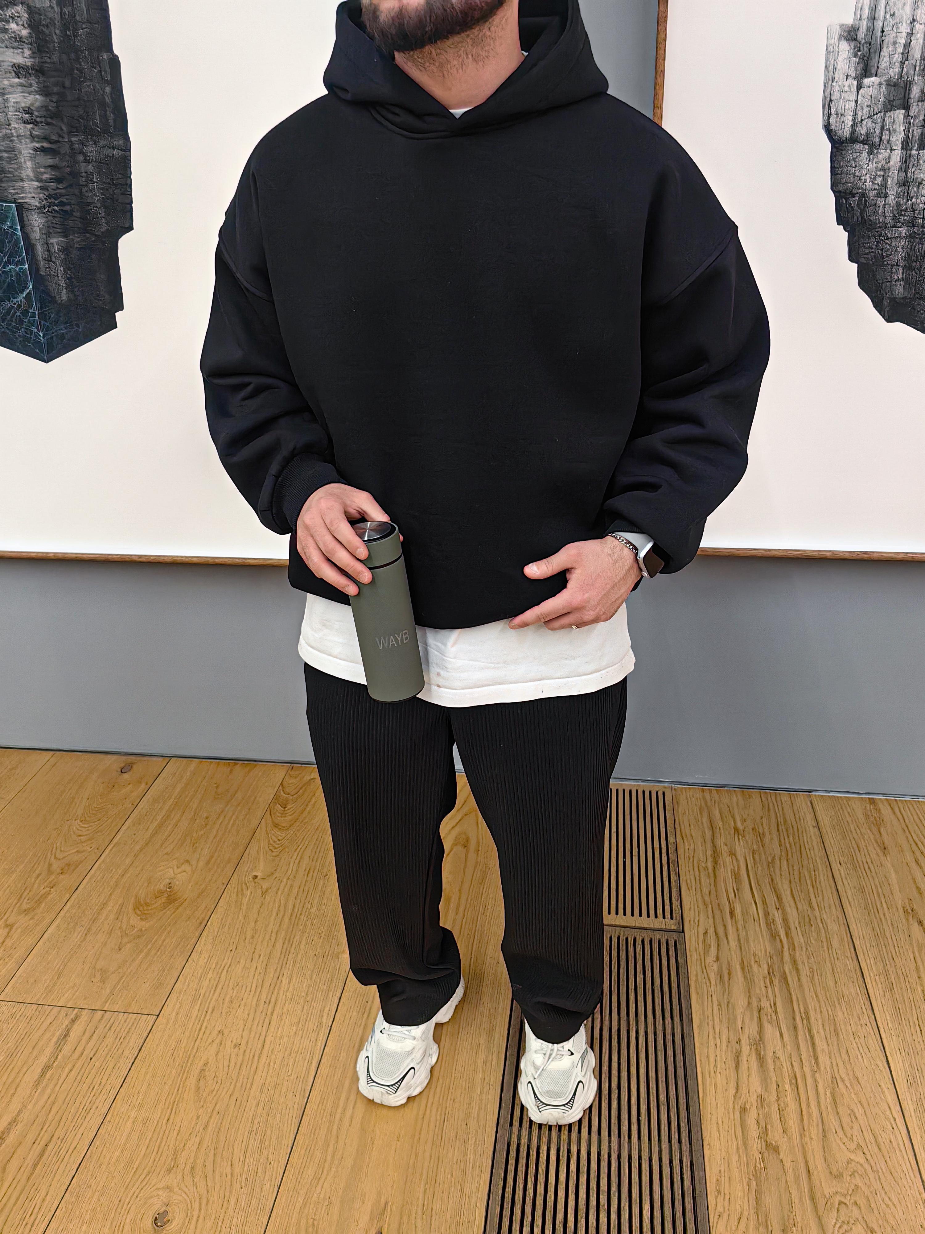 Siyah Basic Oversize Hoodie Premium Kalıp 