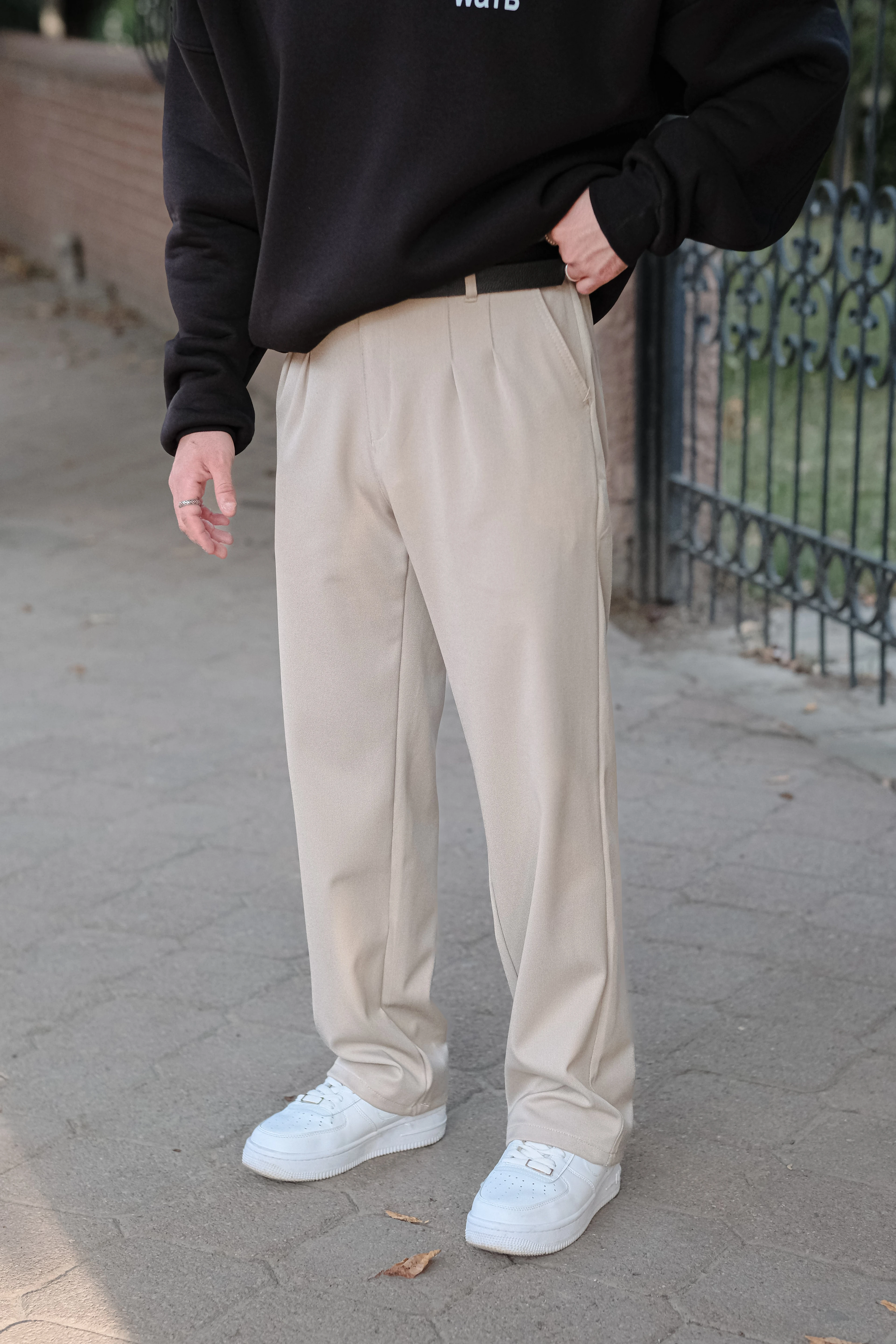 Relax Fit Baggy Bej Kumaş Pantolon