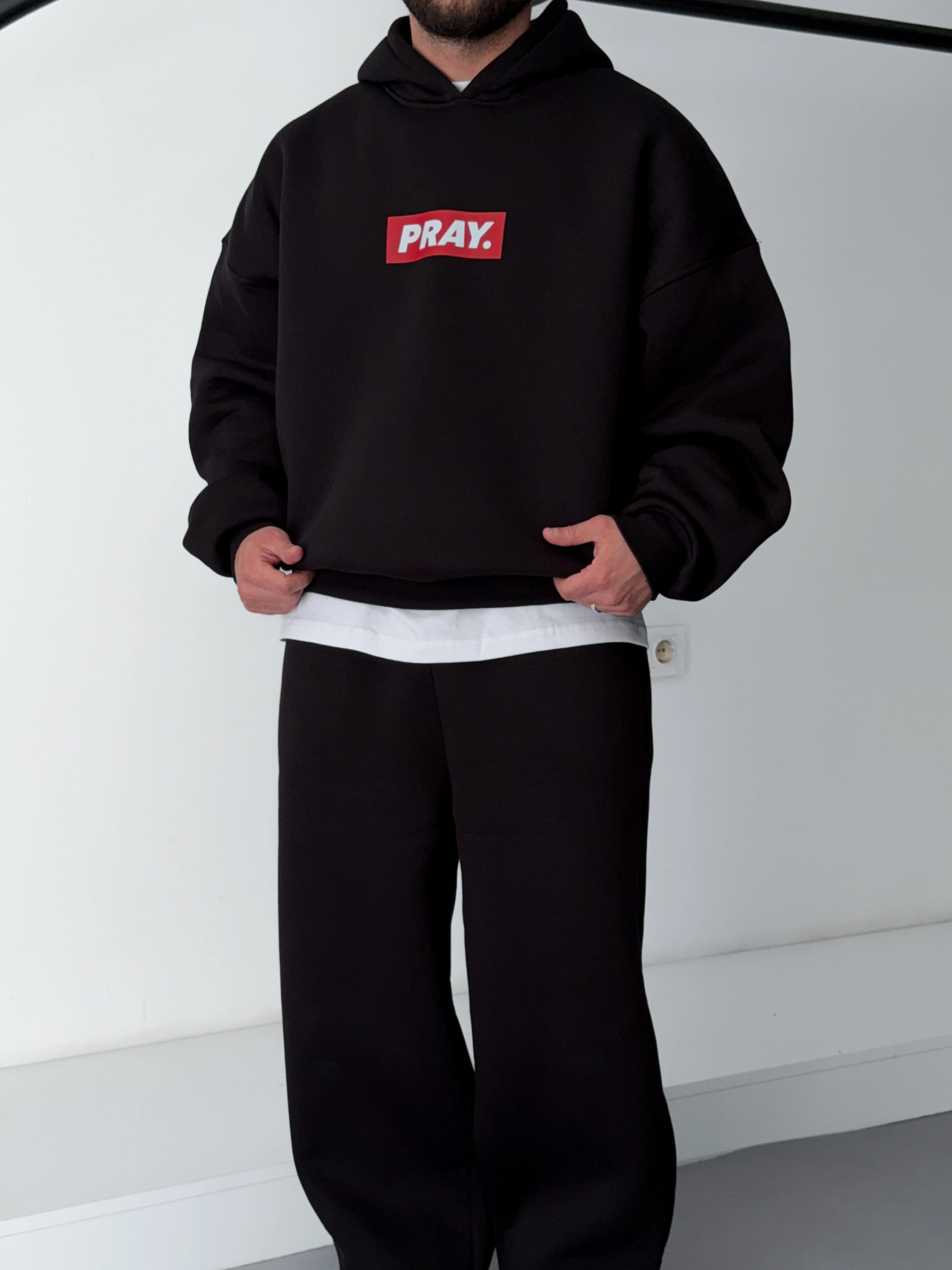 Pray Siyah Extra Oversize Hoodie