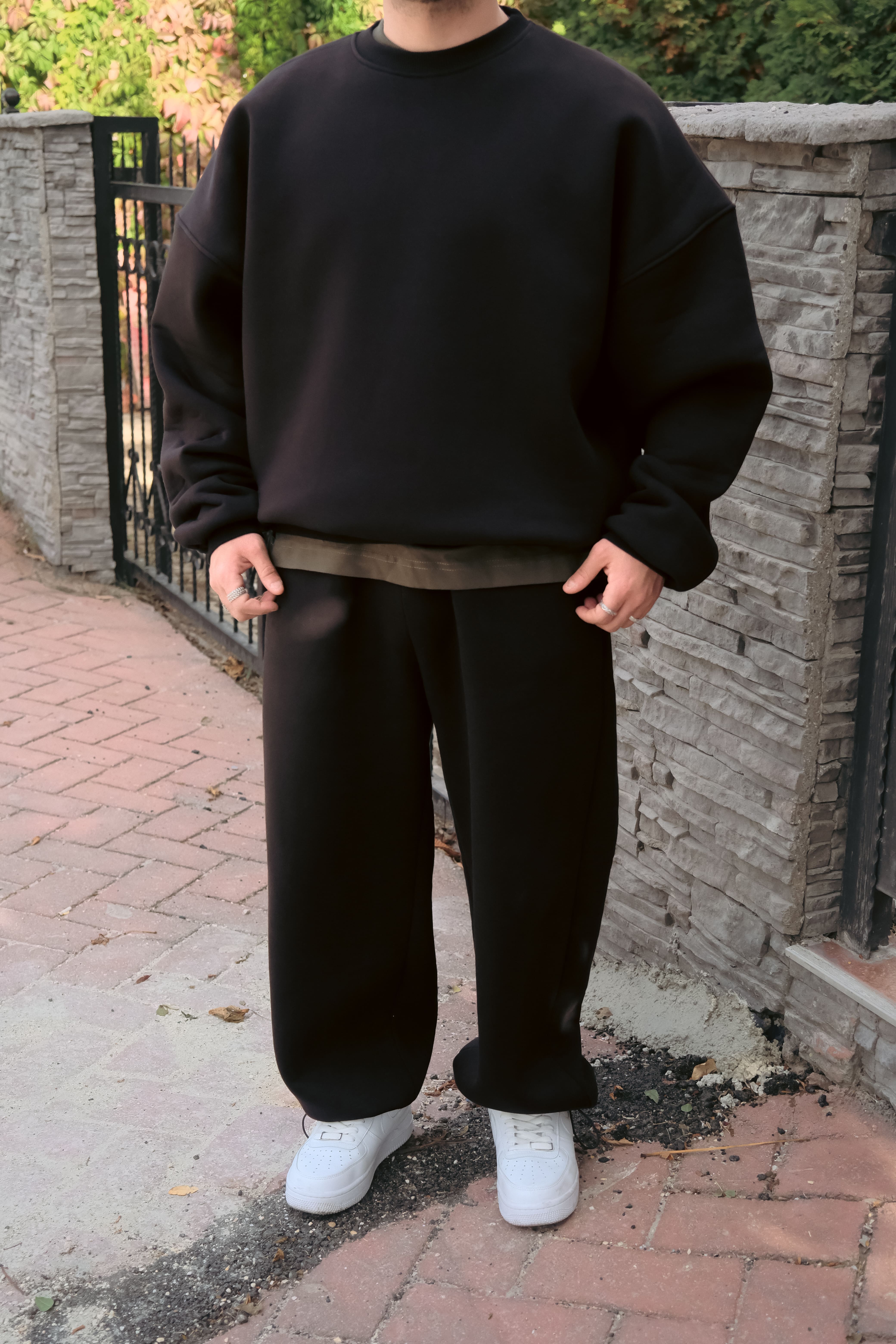 Bomber Extra Oversize Siyah Basic Sweatshirt (Premium Ürün) 