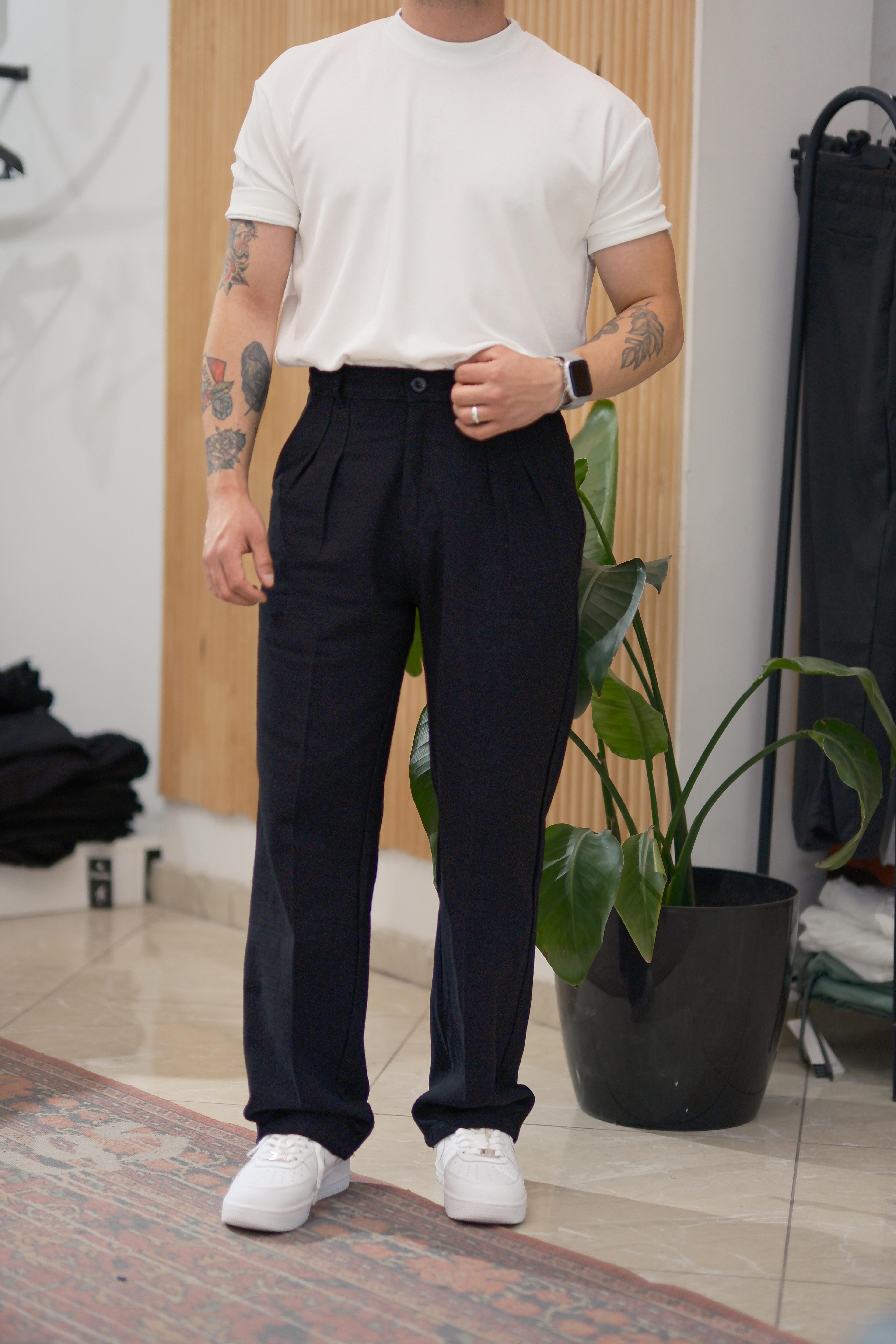 Siyah Baggy Keten Pantolon 