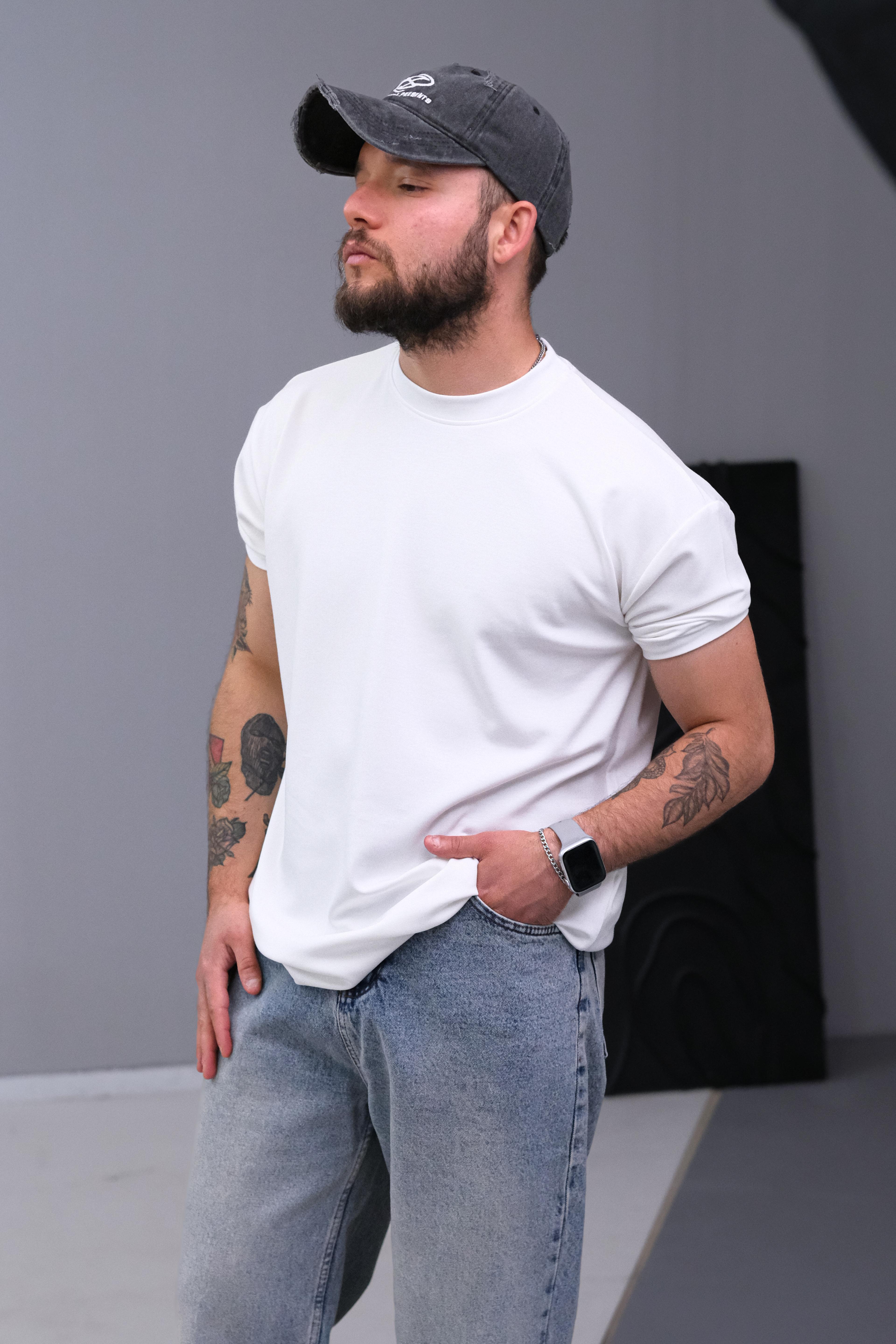 Beyaz Casual Özel Tasarım Tshirt 