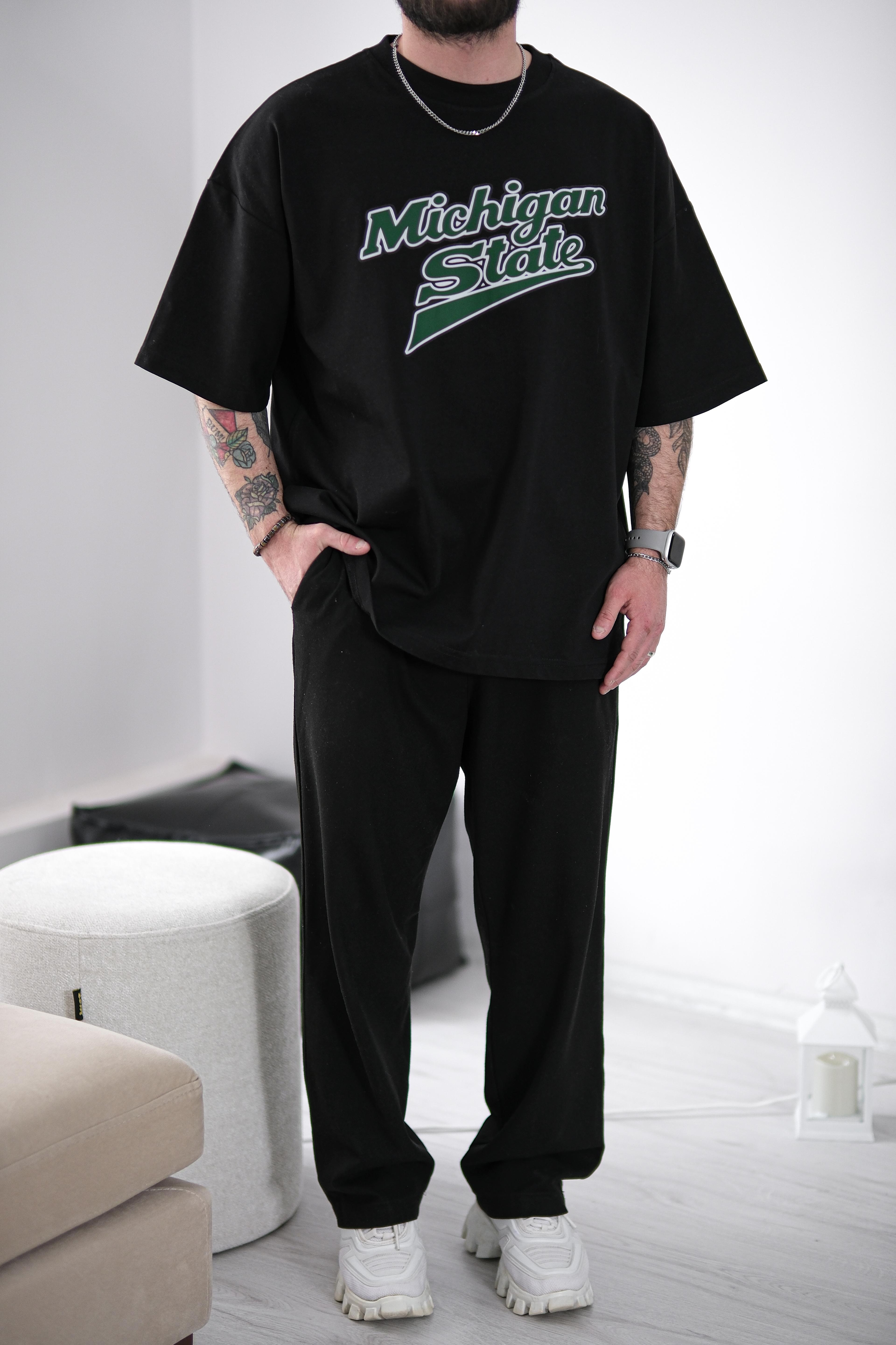 Michigan State Siyah Extra Oversize Tshirt