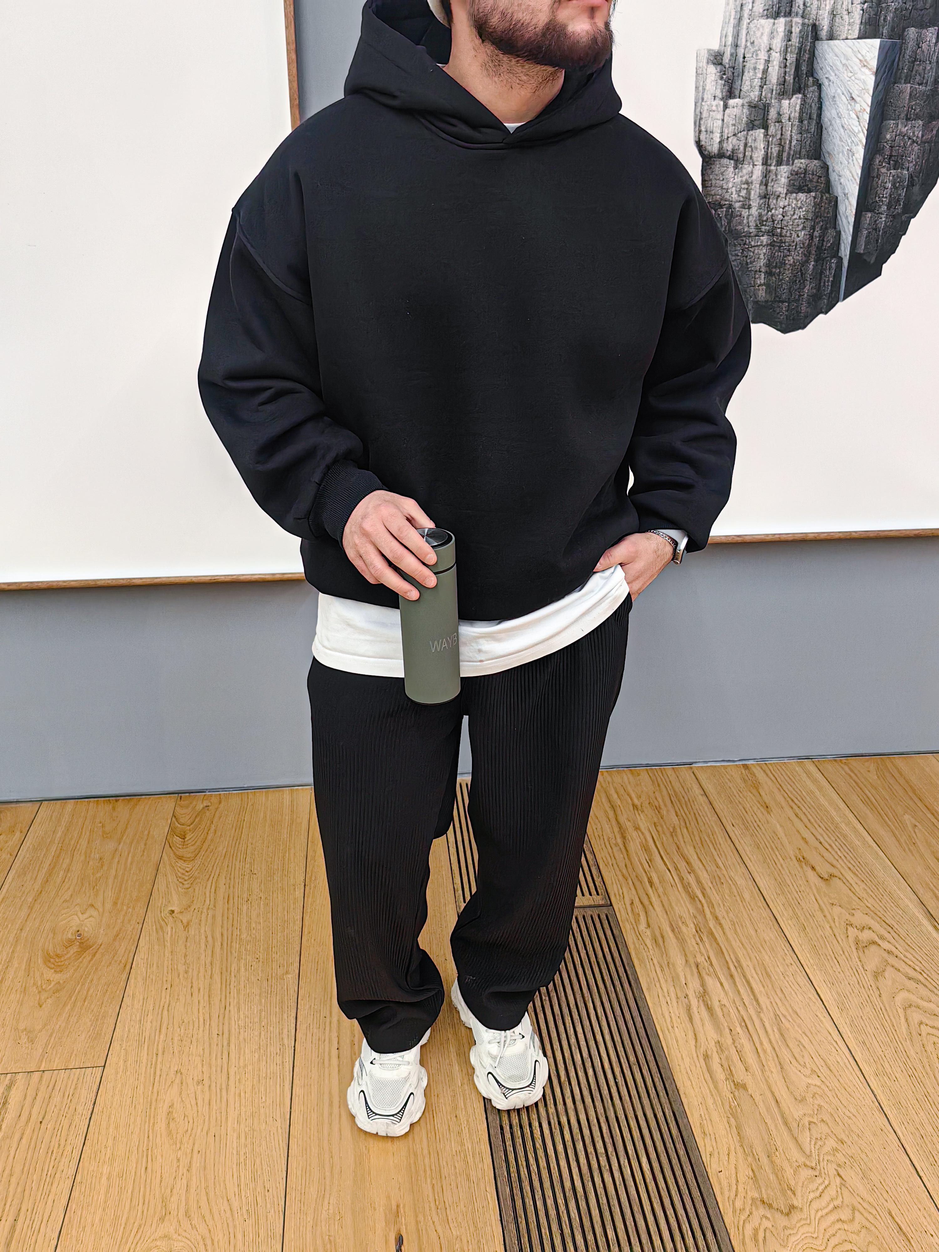 Siyah Basic Oversize Hoodie Premium Kalıp 
