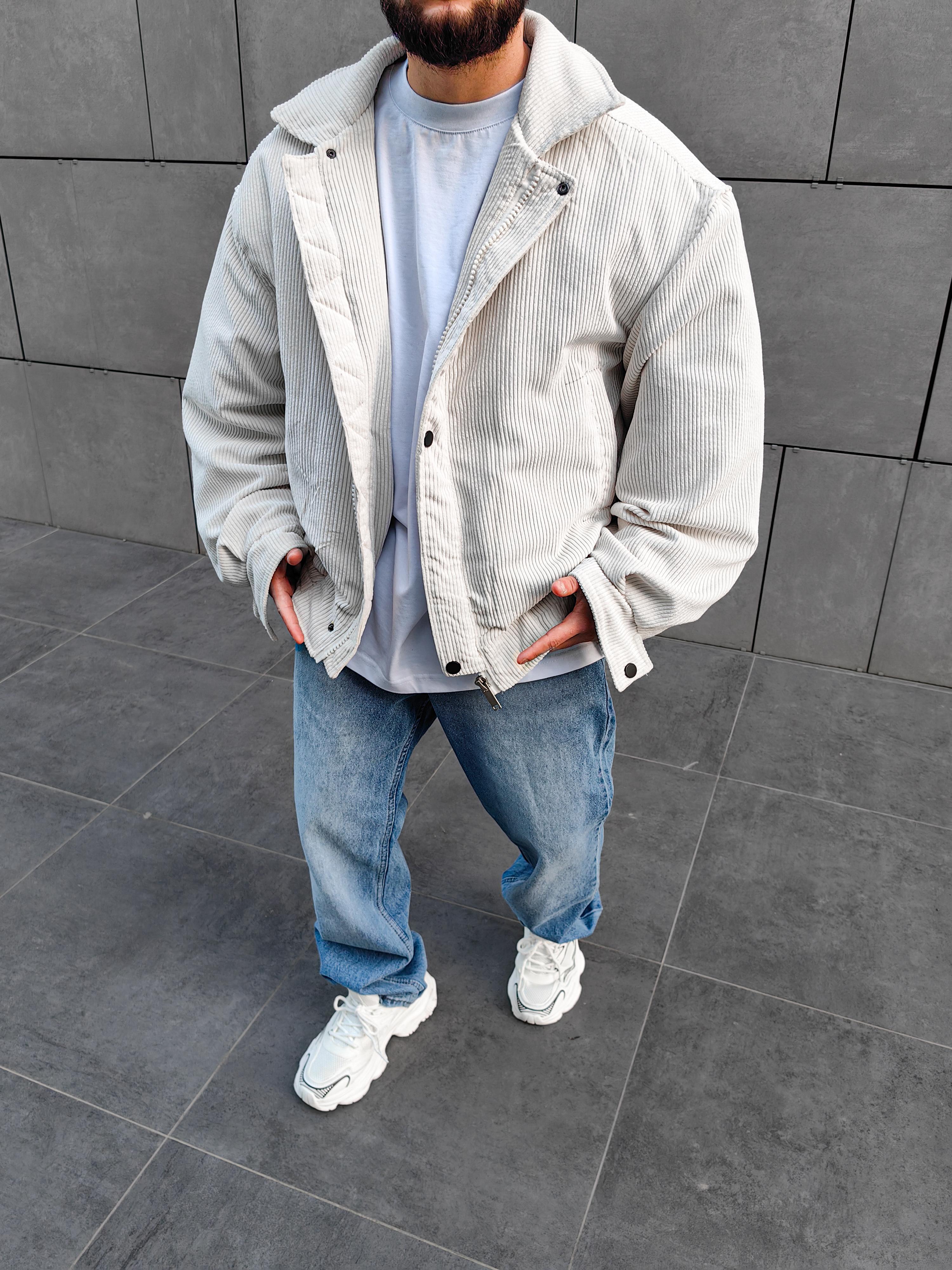 Oversize Beyaz Kadife Mont
