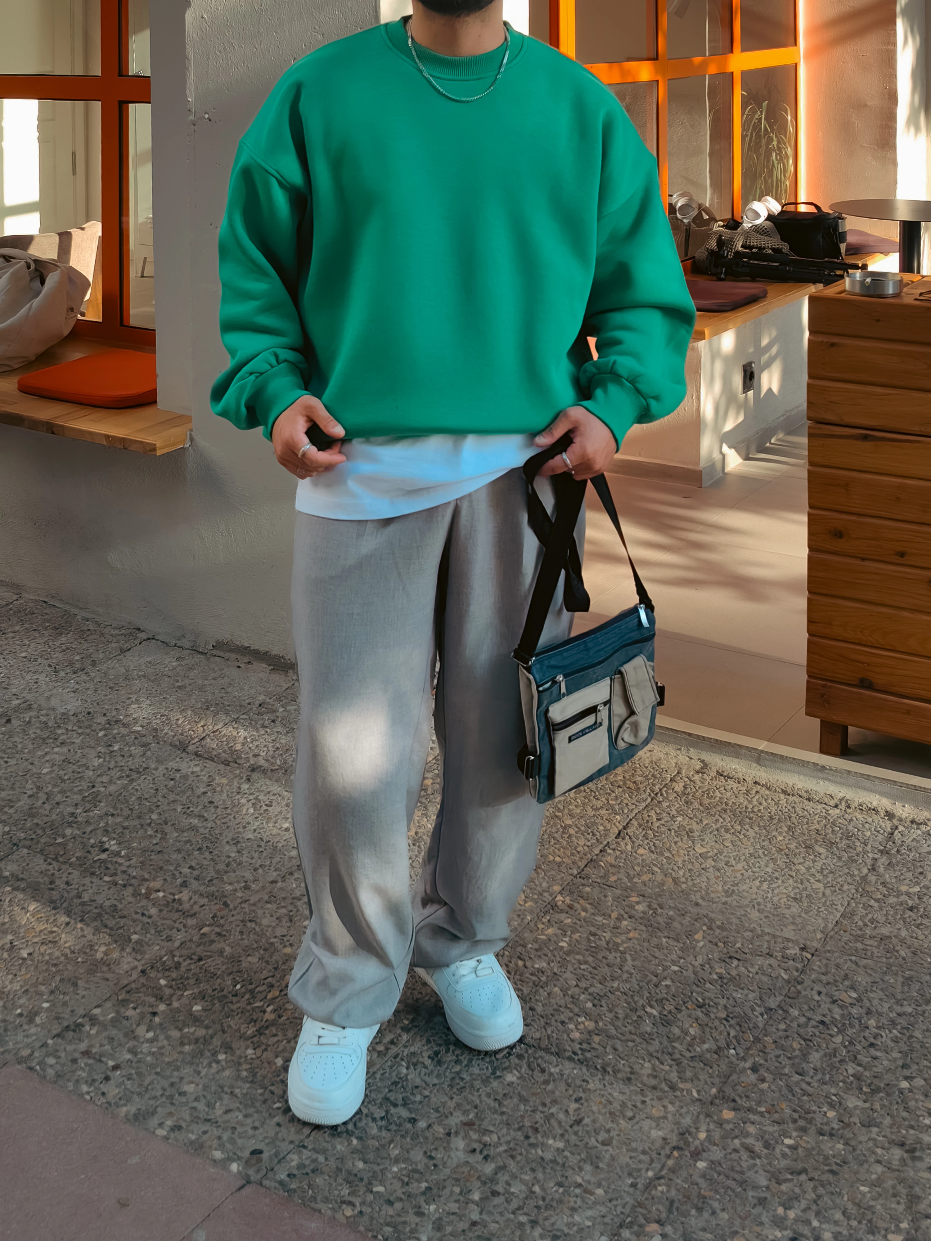 Benetton Yeşil Extra Oversize Sweatshirt