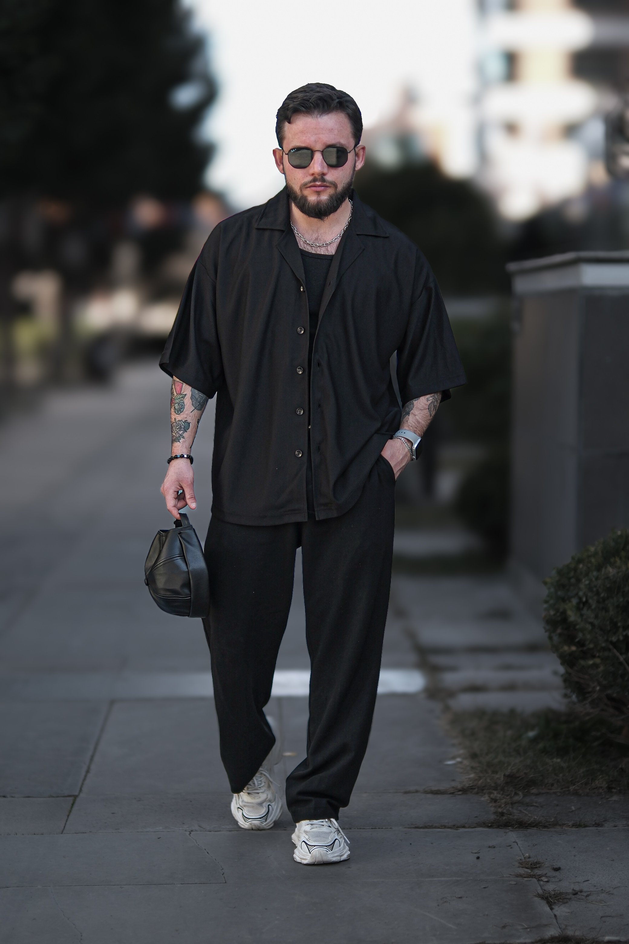 Fitilli Extra Oversize Fitilli Siyah Gömlek