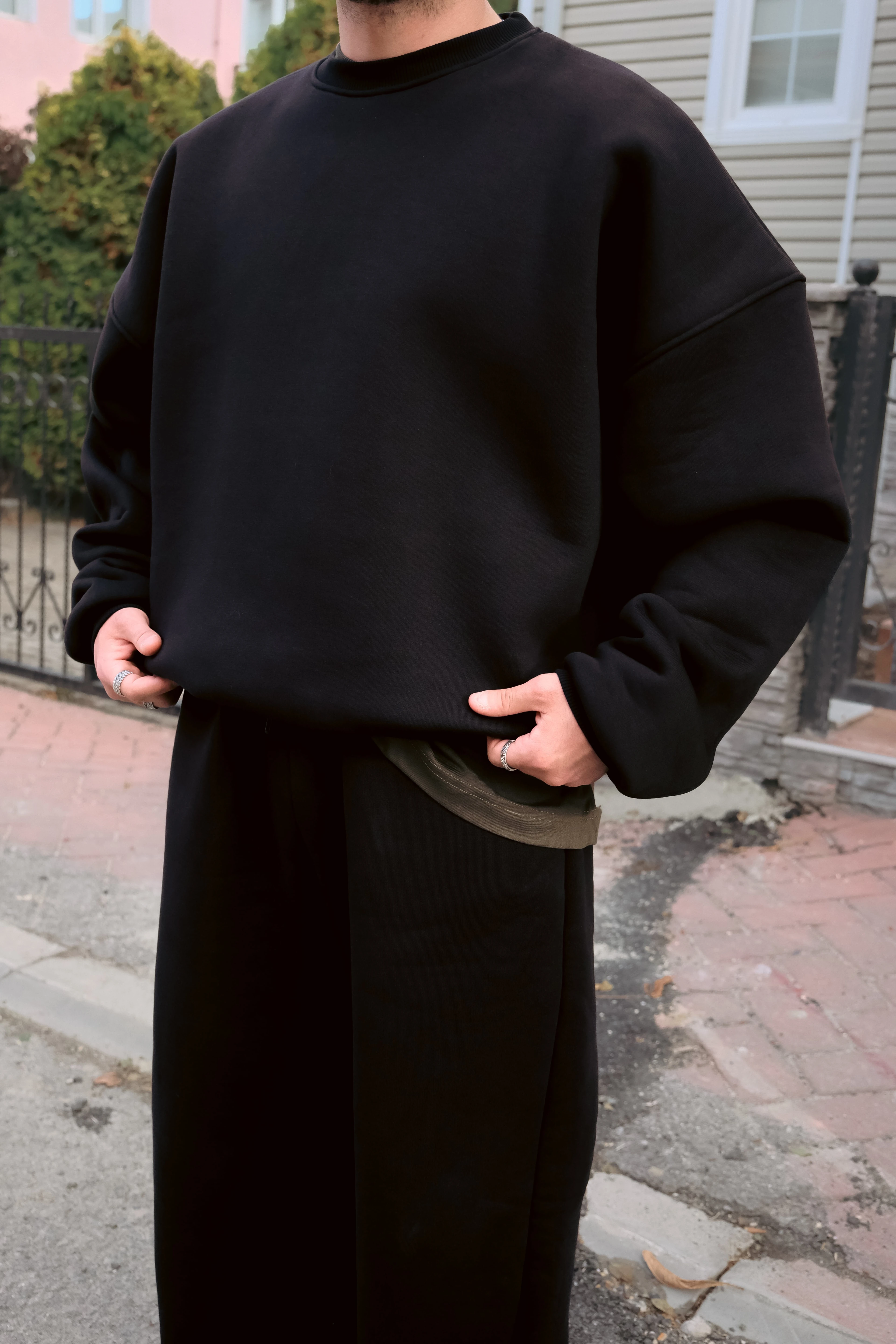 Bomber Extra Oversize Siyah Basic Sweatshirt (Premium Ürün) 