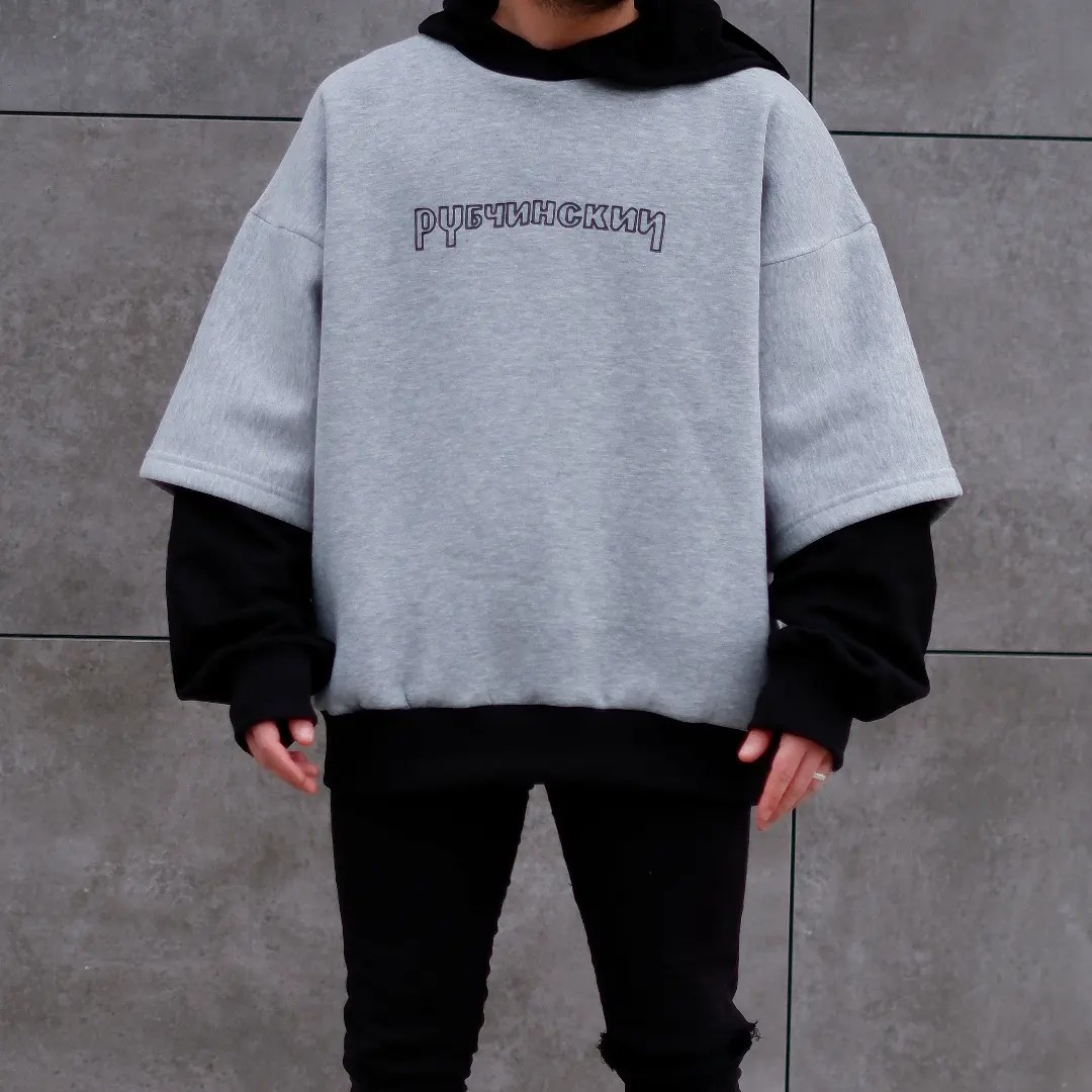 Gri Çift Katlı Ekstra Oversize Hoodie