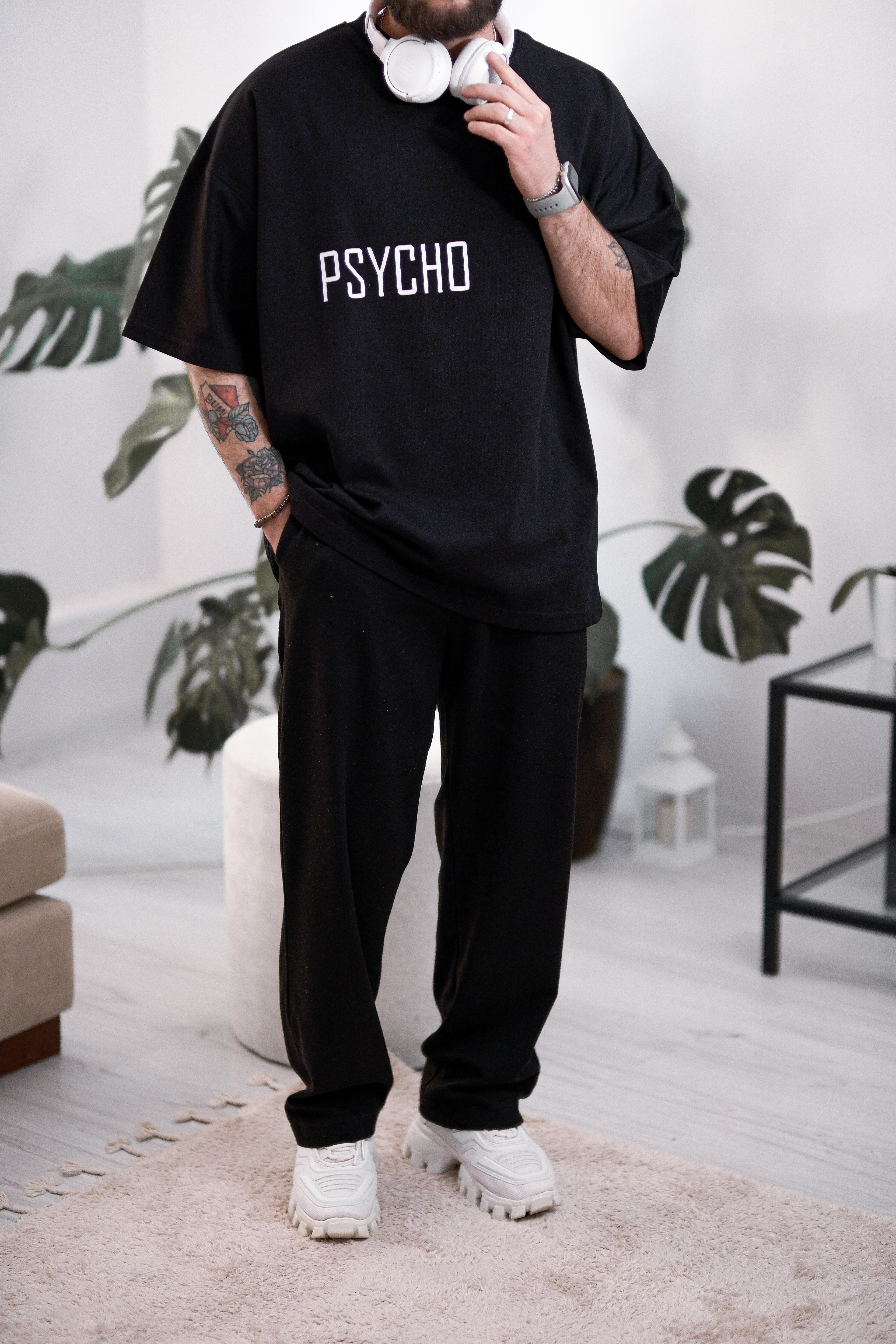 Psycho Extra Oversize Siyah Tshirt