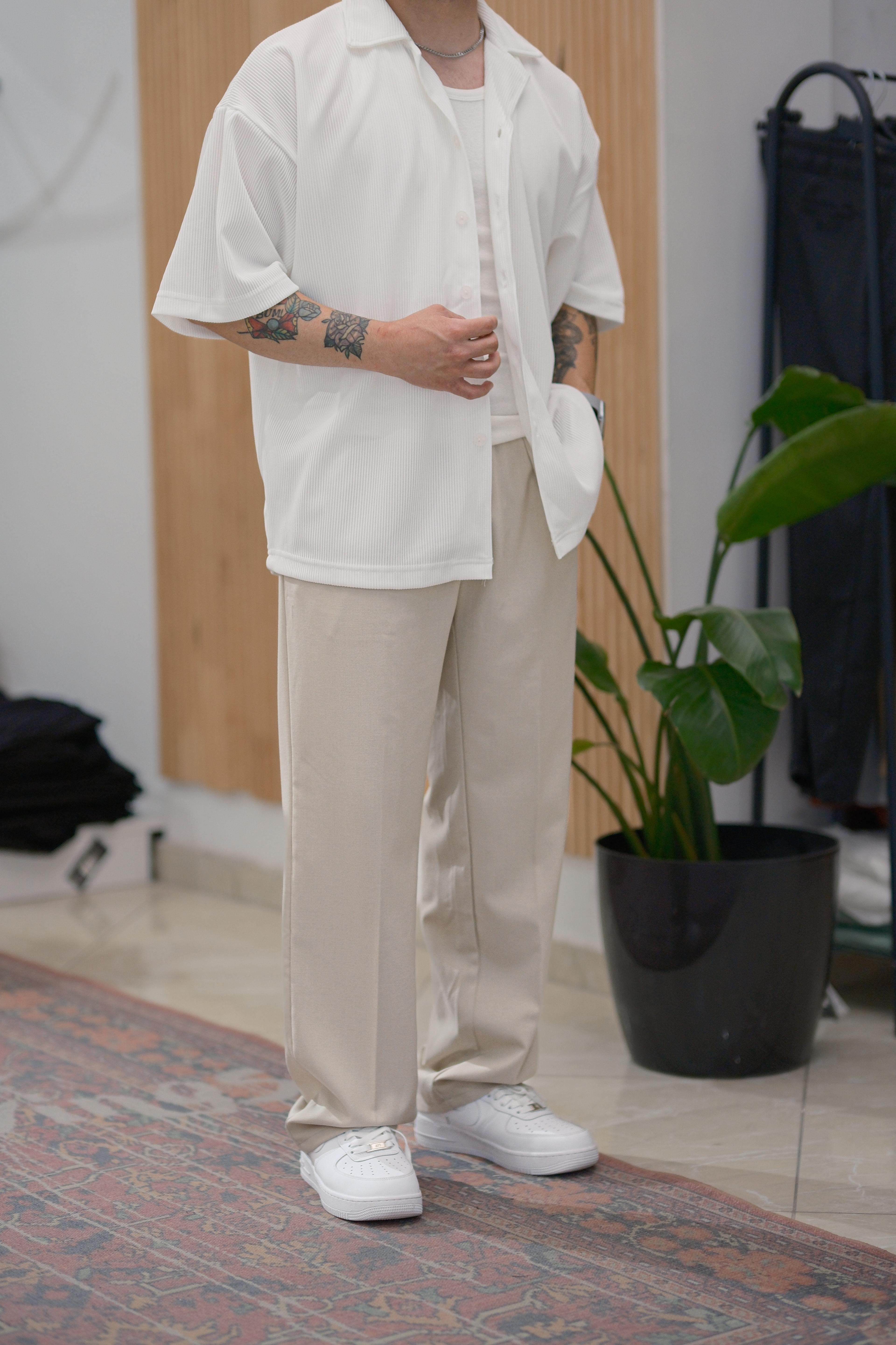 Beyaz Fitilli Extra Oversize Old Money Gömlek 