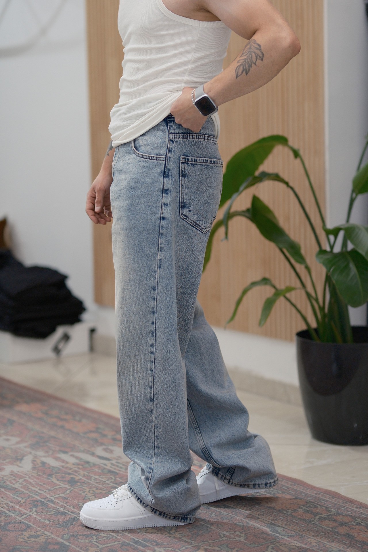 Eskitme Mavi Baggy Jean Premium Kalite 