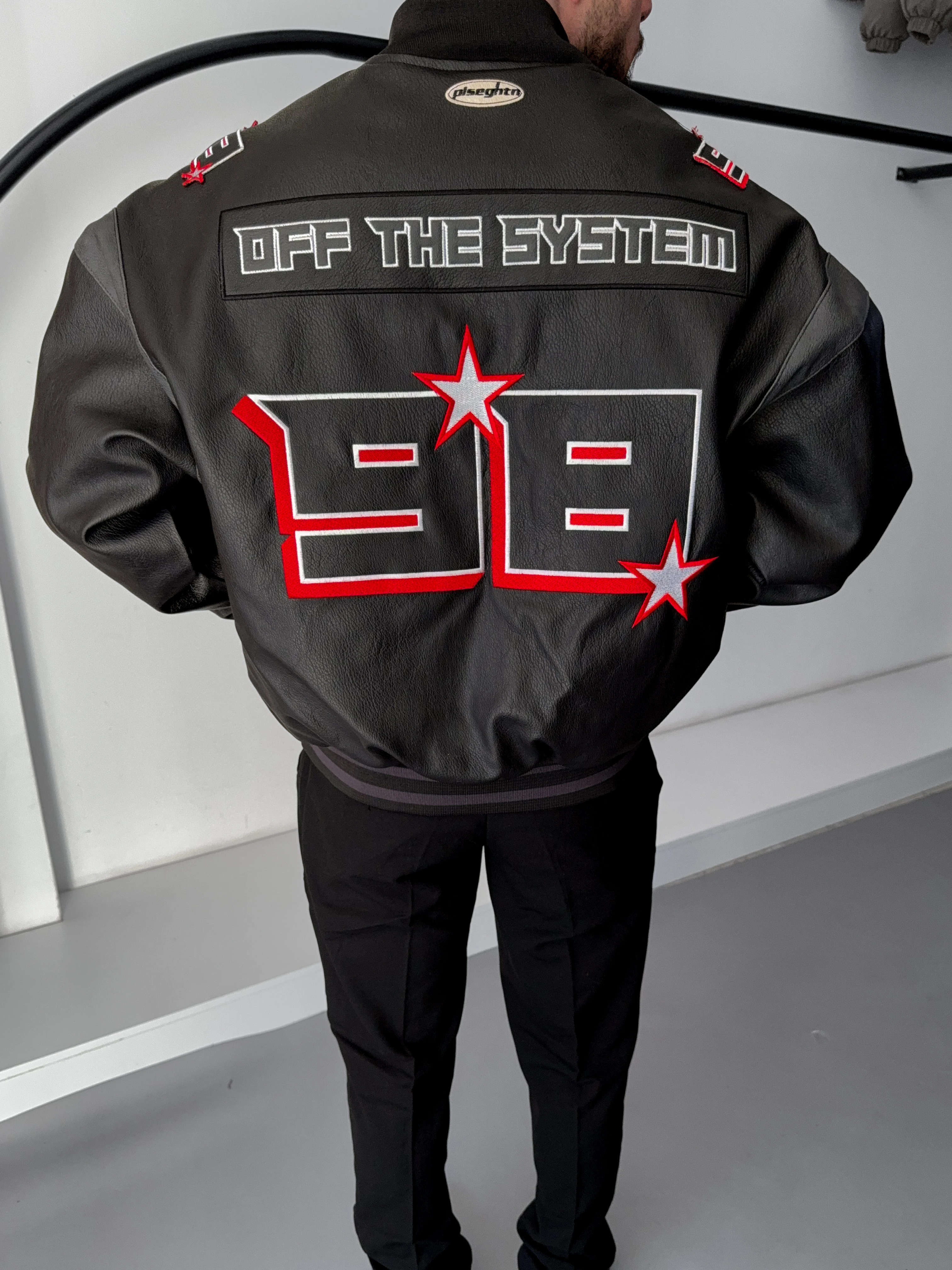 Oversize Bomber Armali Siyah Deri Kolej Montu (Premium Ürün)