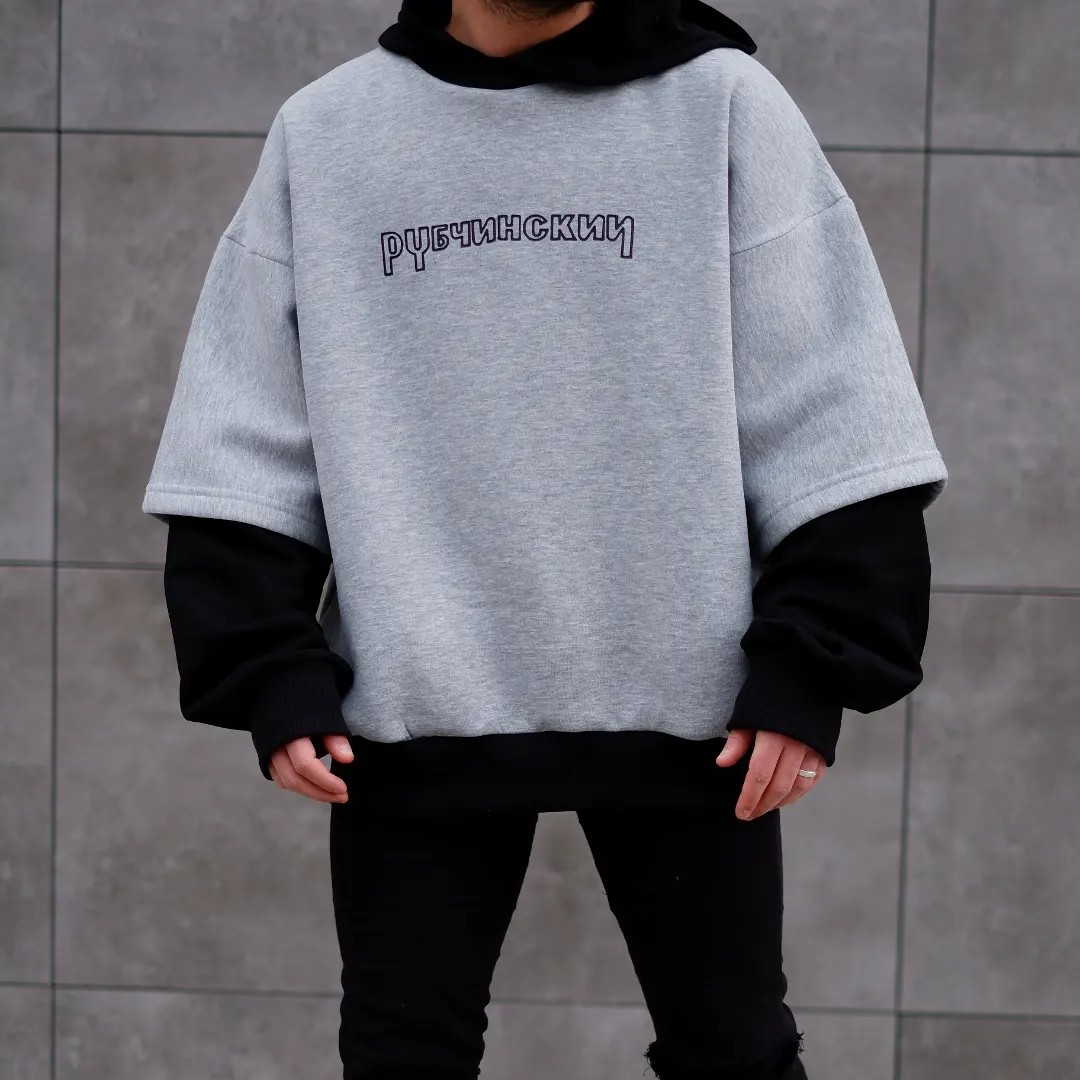 Gri Çift Katlı Ekstra Oversize Hoodie