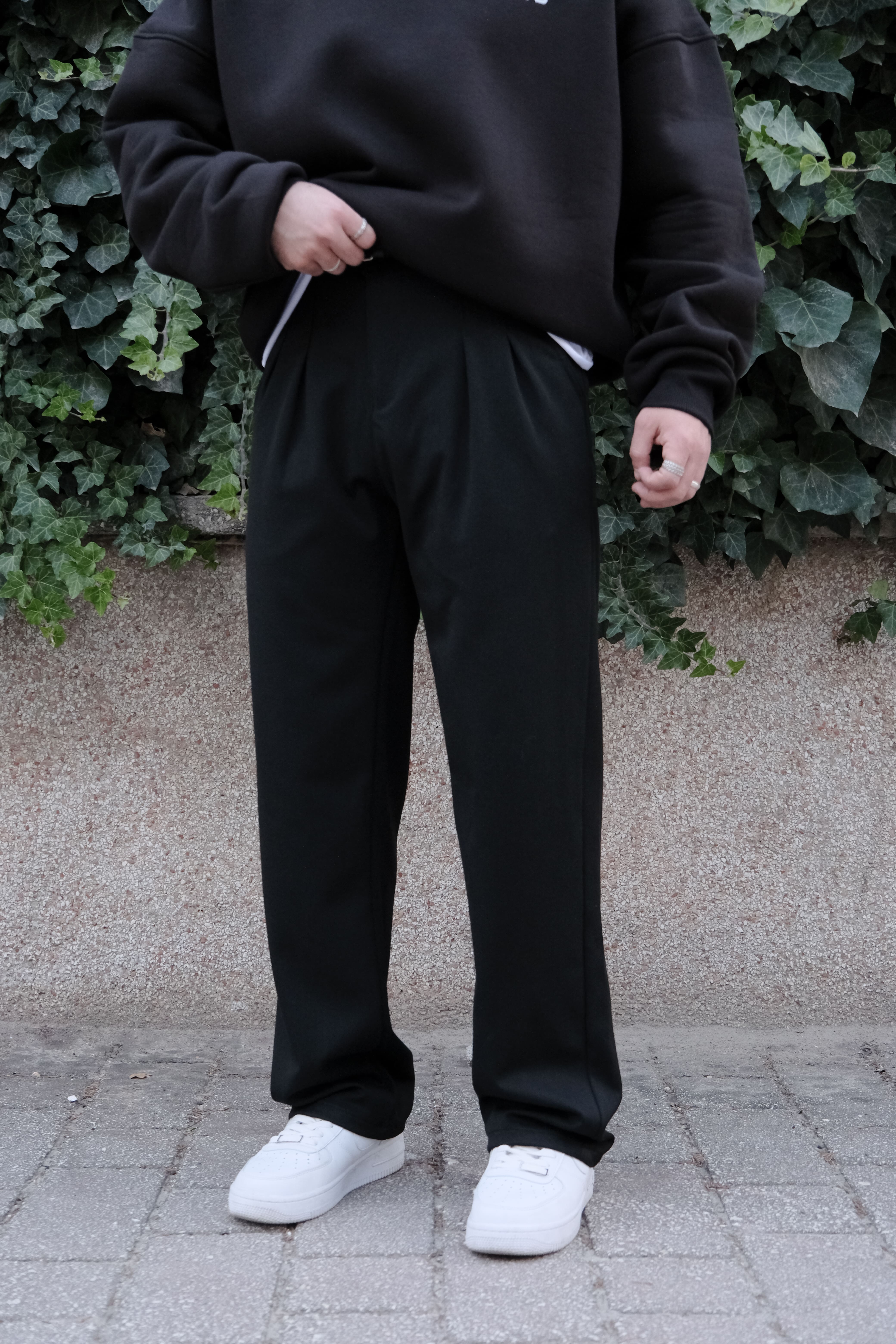 Relax Fit Siyah Baggy Kumaş Pantolon