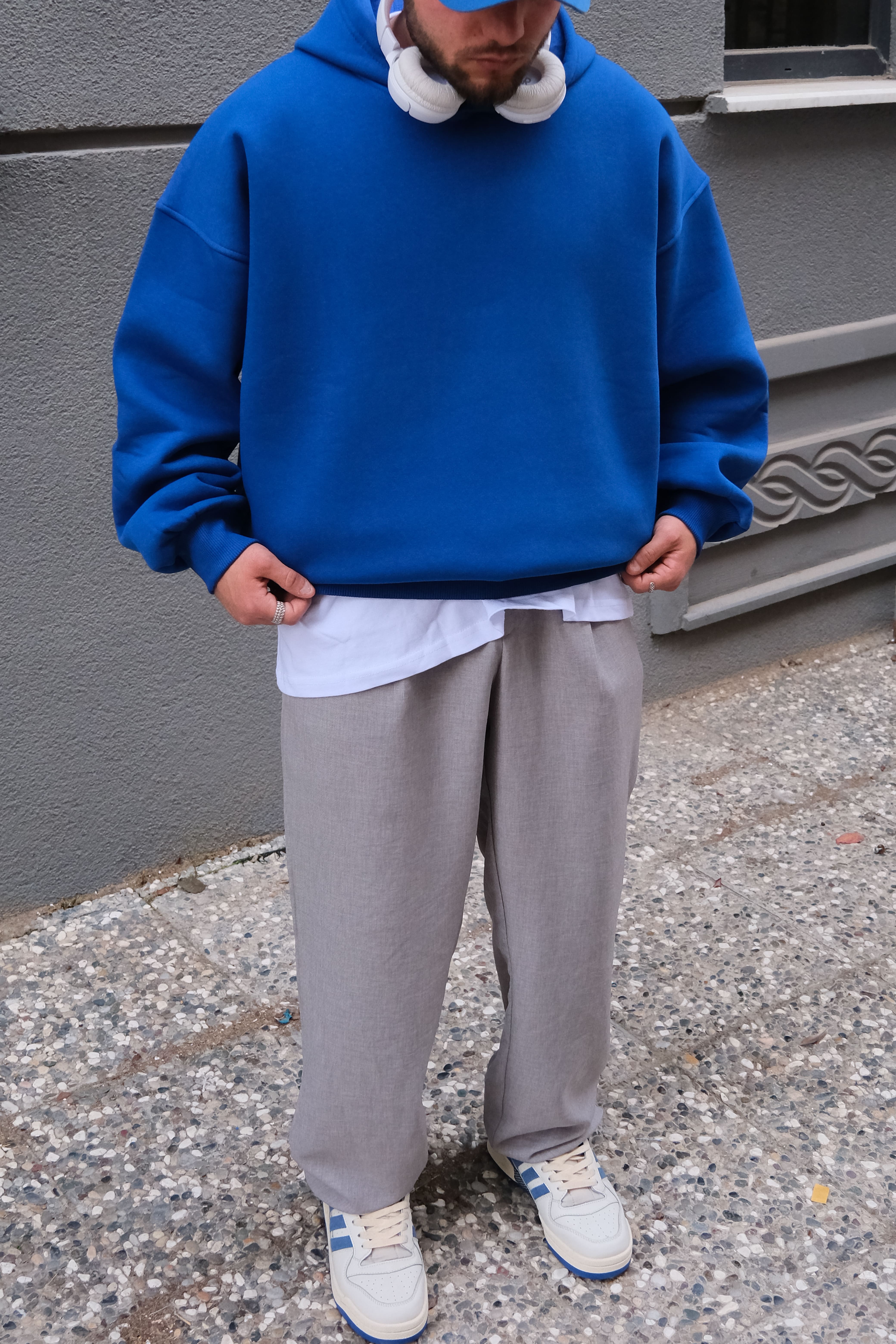 Sax Blue Extra Oversize Basic Hoodie ( premium ürün ) 