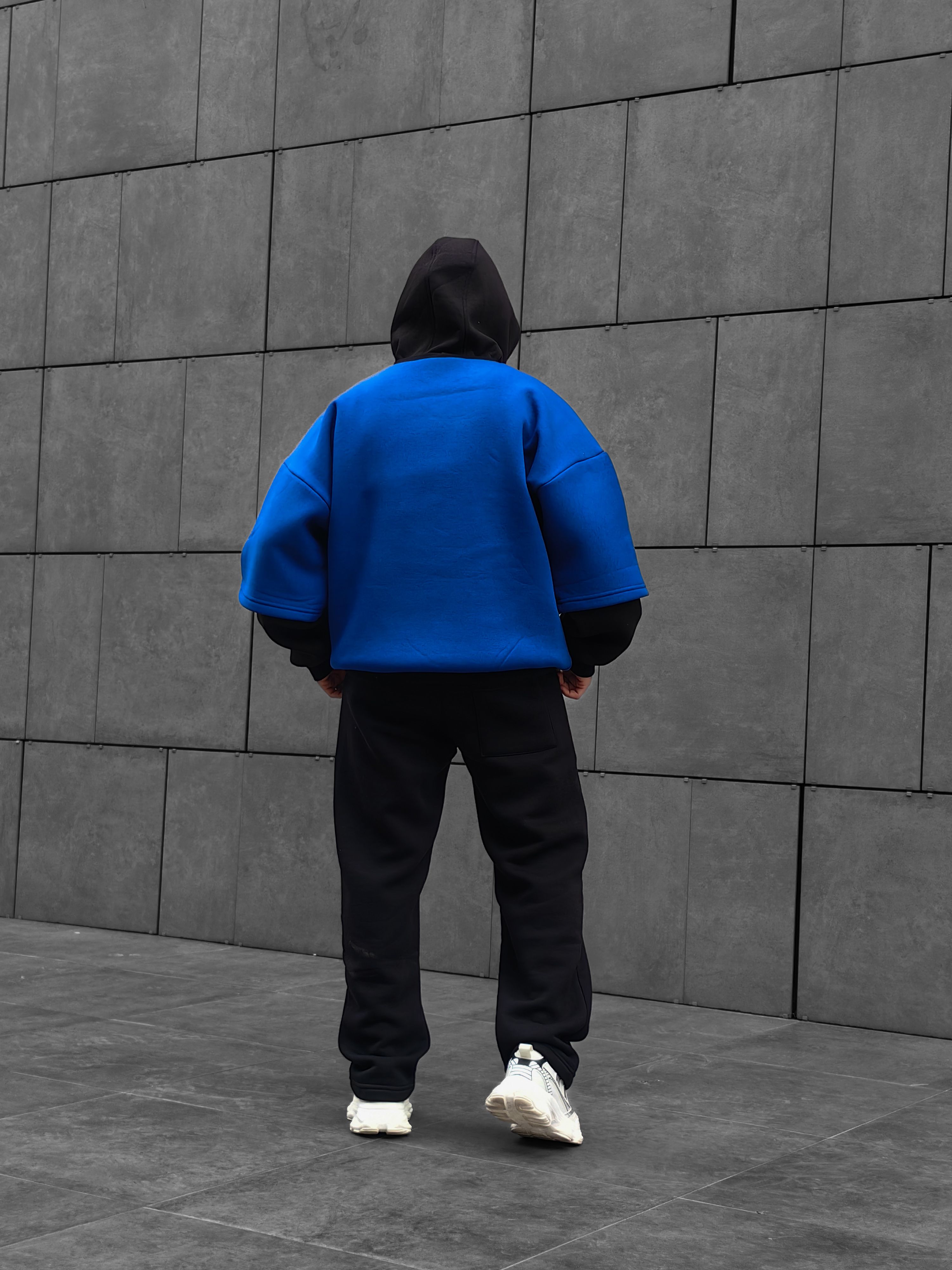 Sax Blue Çift Katlı Basic Extra Oversize Hoodie