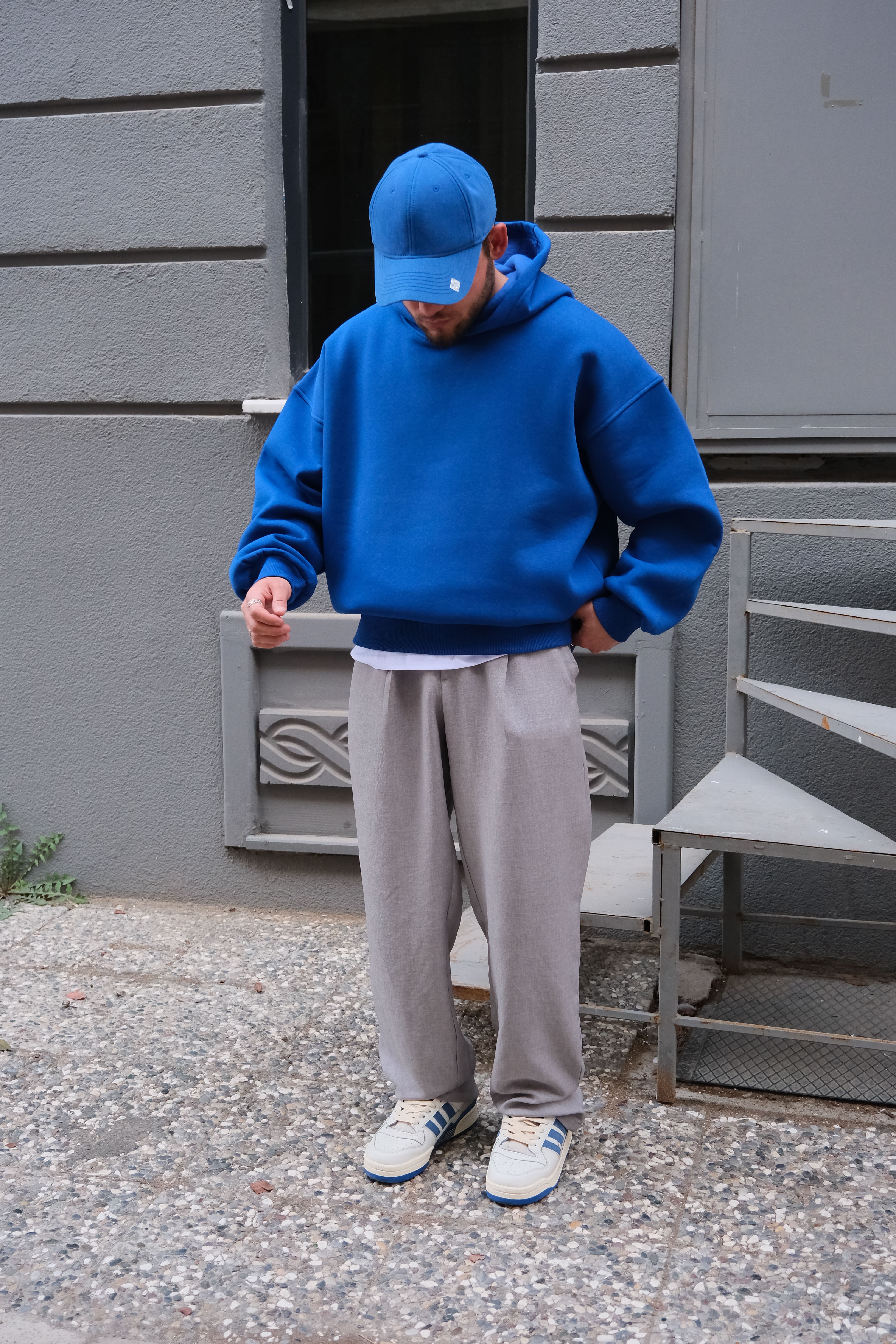 Sax Blue Extra Oversize Basic Hoodie ( premium ürün ) 