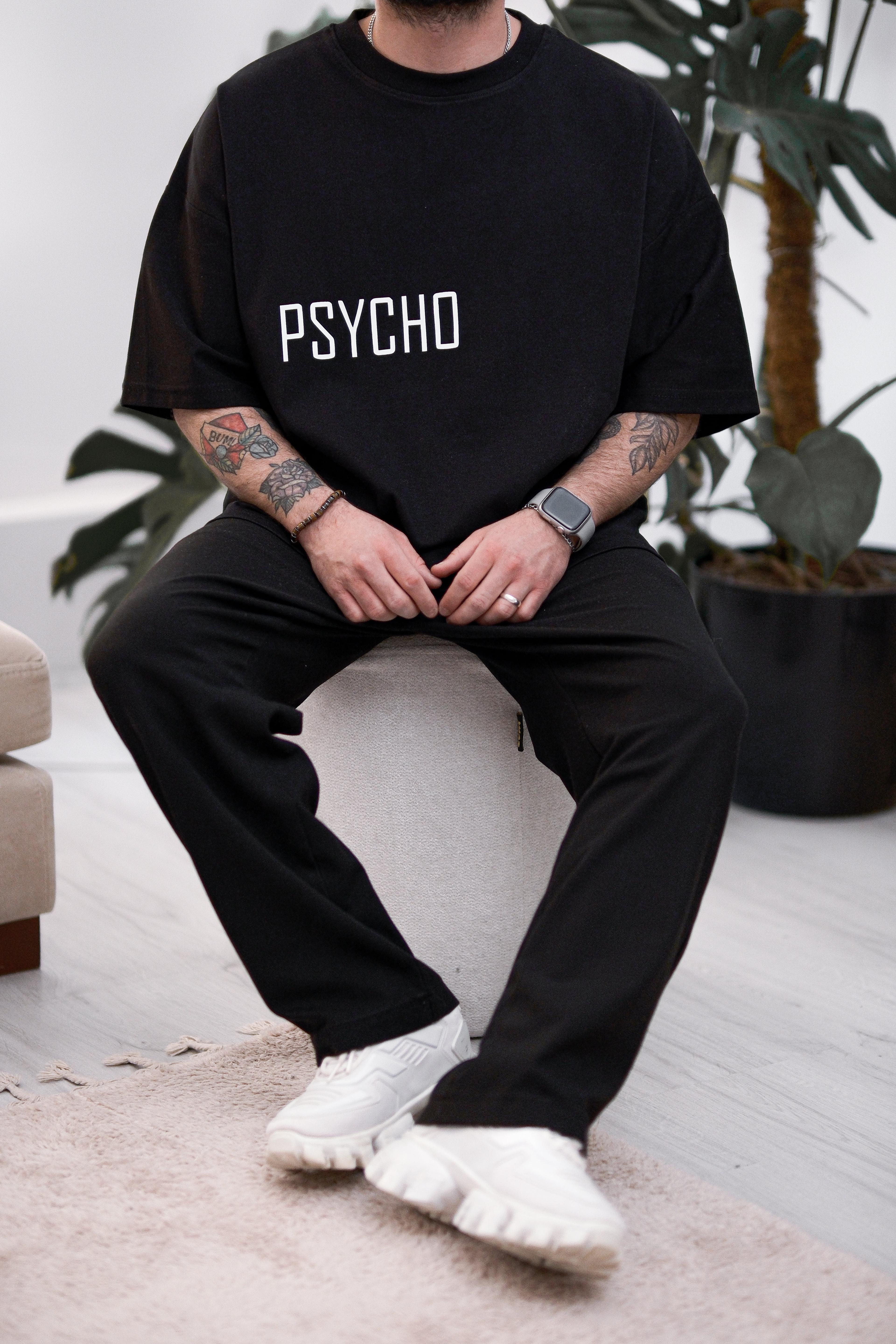 Psycho Extra Oversize Siyah Tshirt