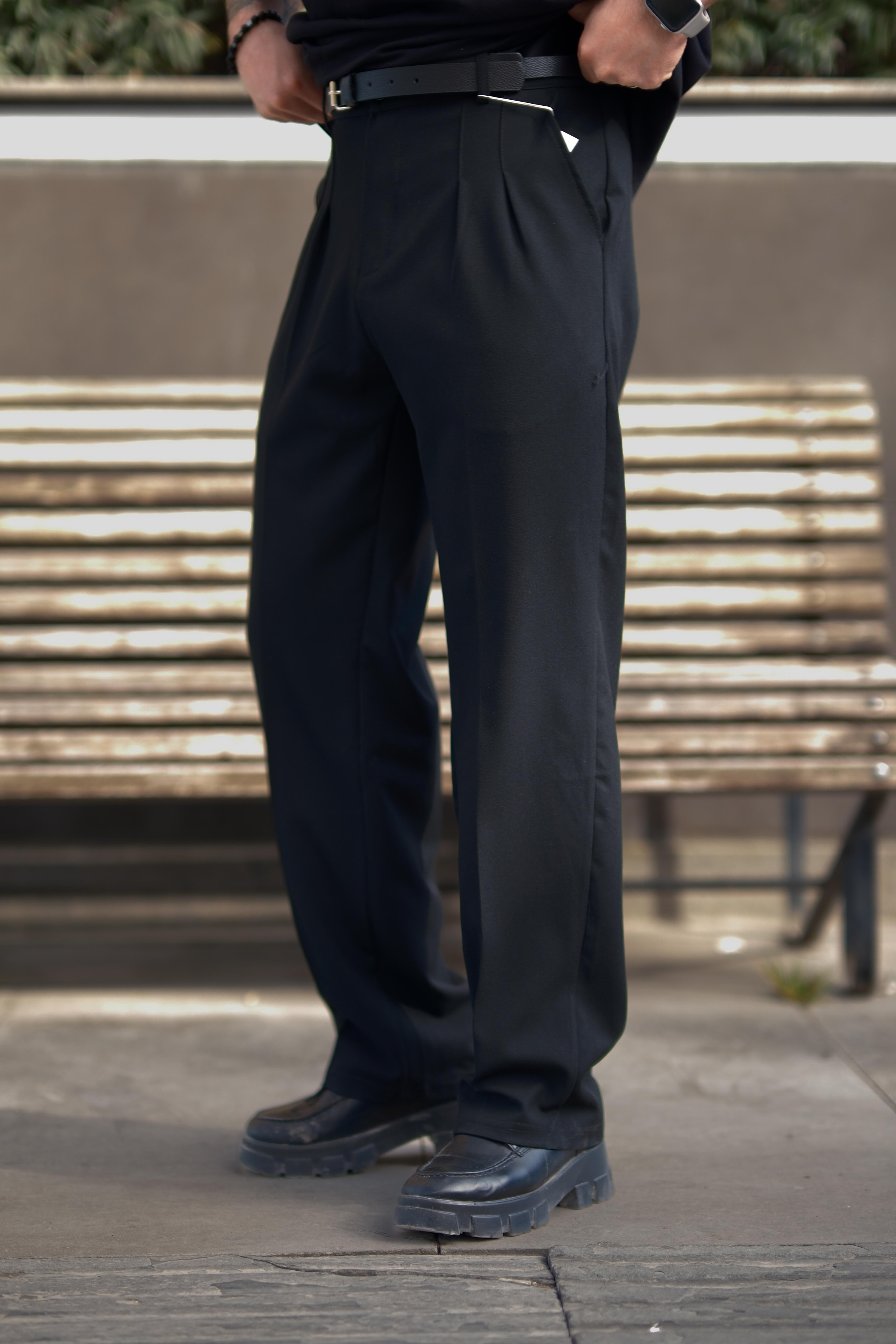 Siyah Baggy Kumaş Pantolon Premium Kalite
