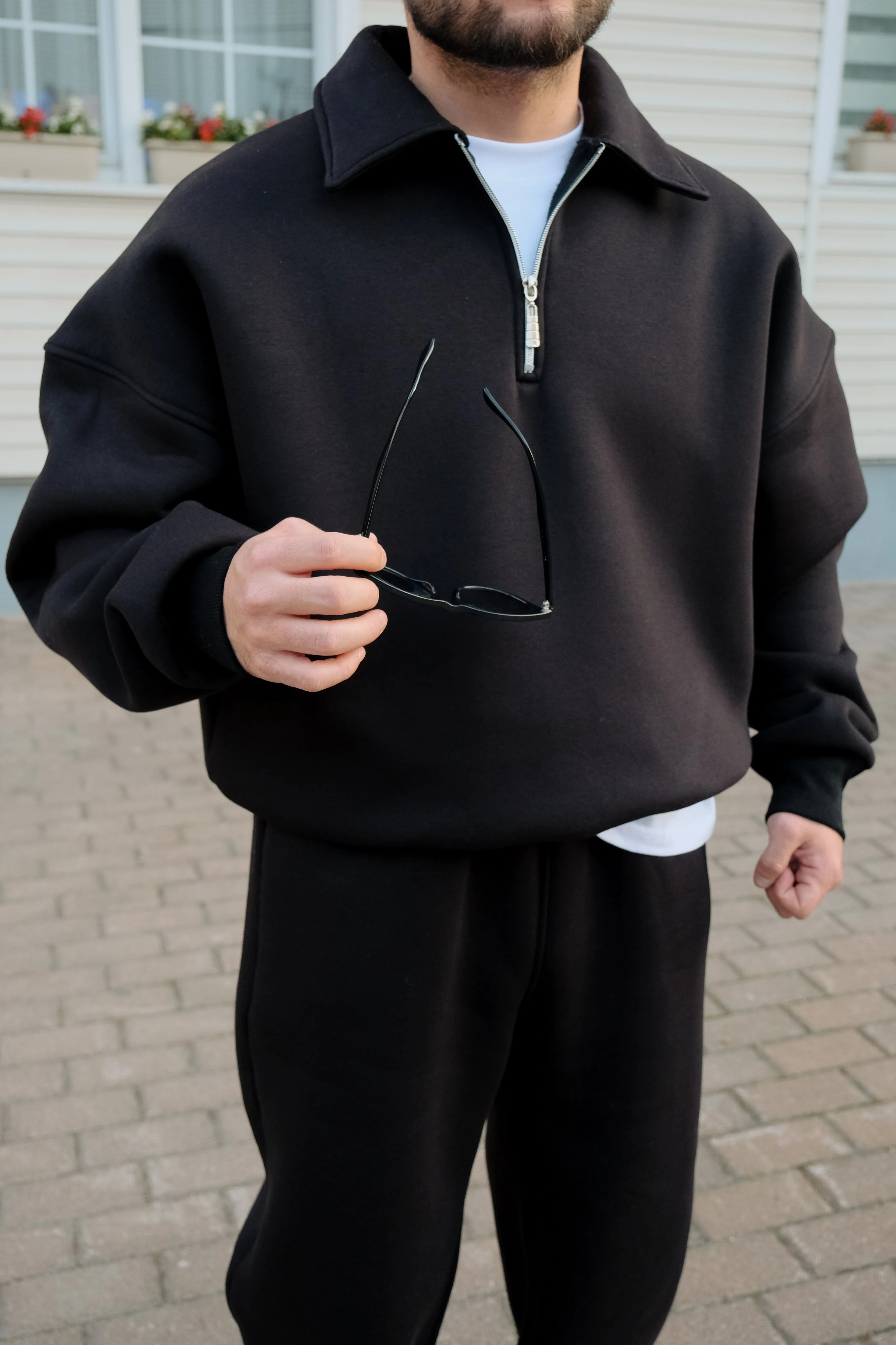 Bomber Yarım Fermuarlı Oversize Sweatshirt 