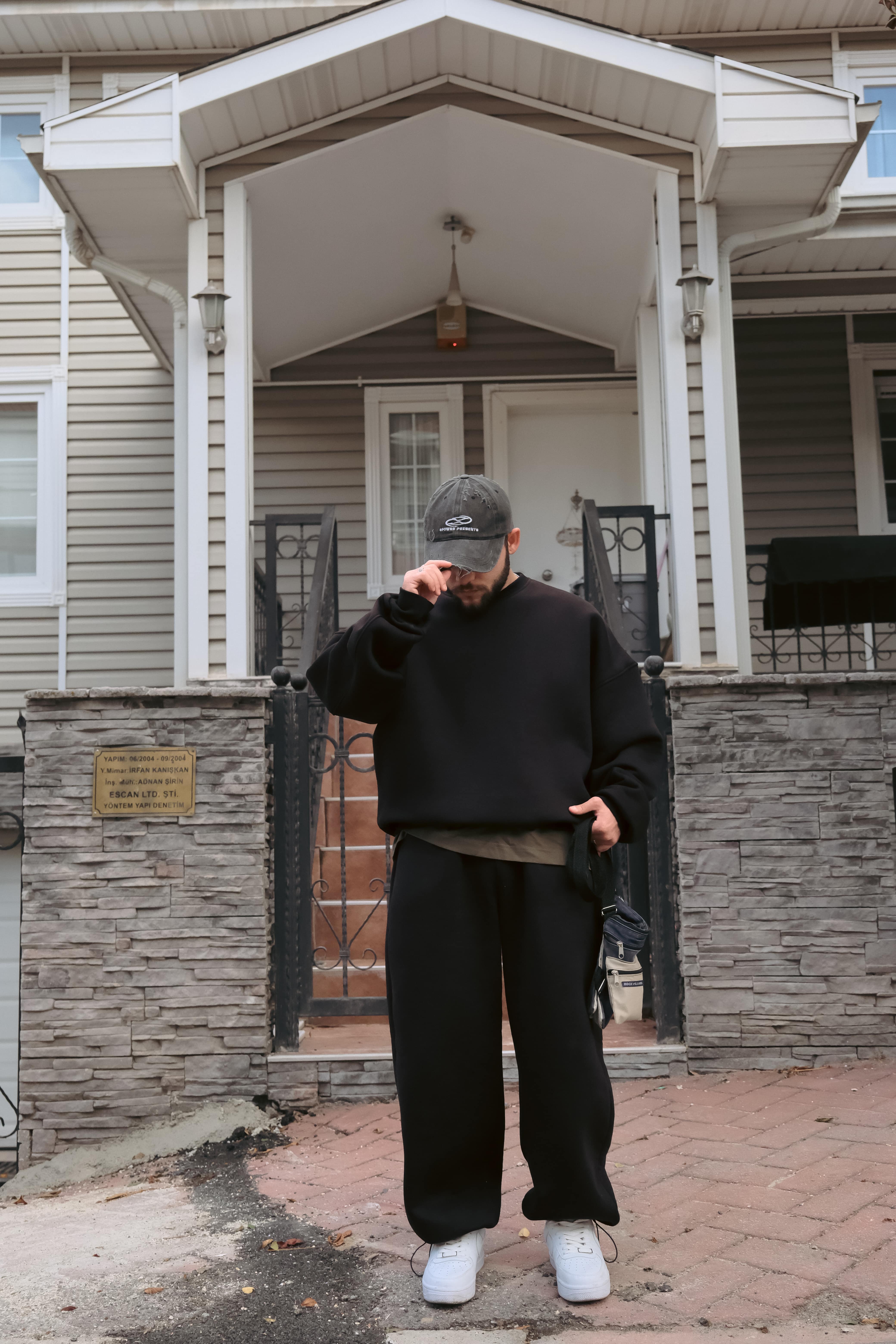 Bomber Extra Oversize Siyah Basic Sweatshirt (Premium Ürün) 