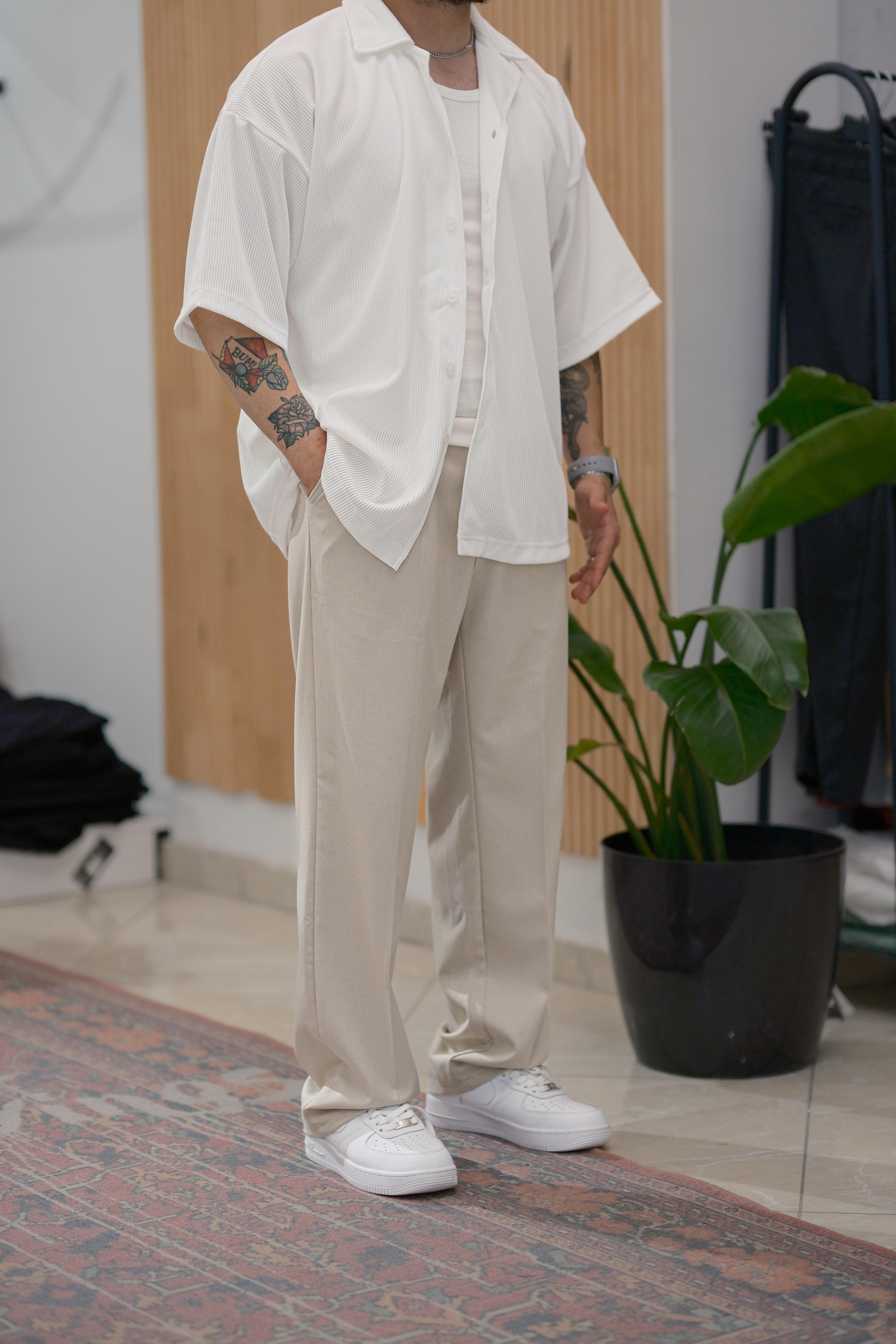 Beyaz Fitilli Extra Oversize Old Money Gömlek 