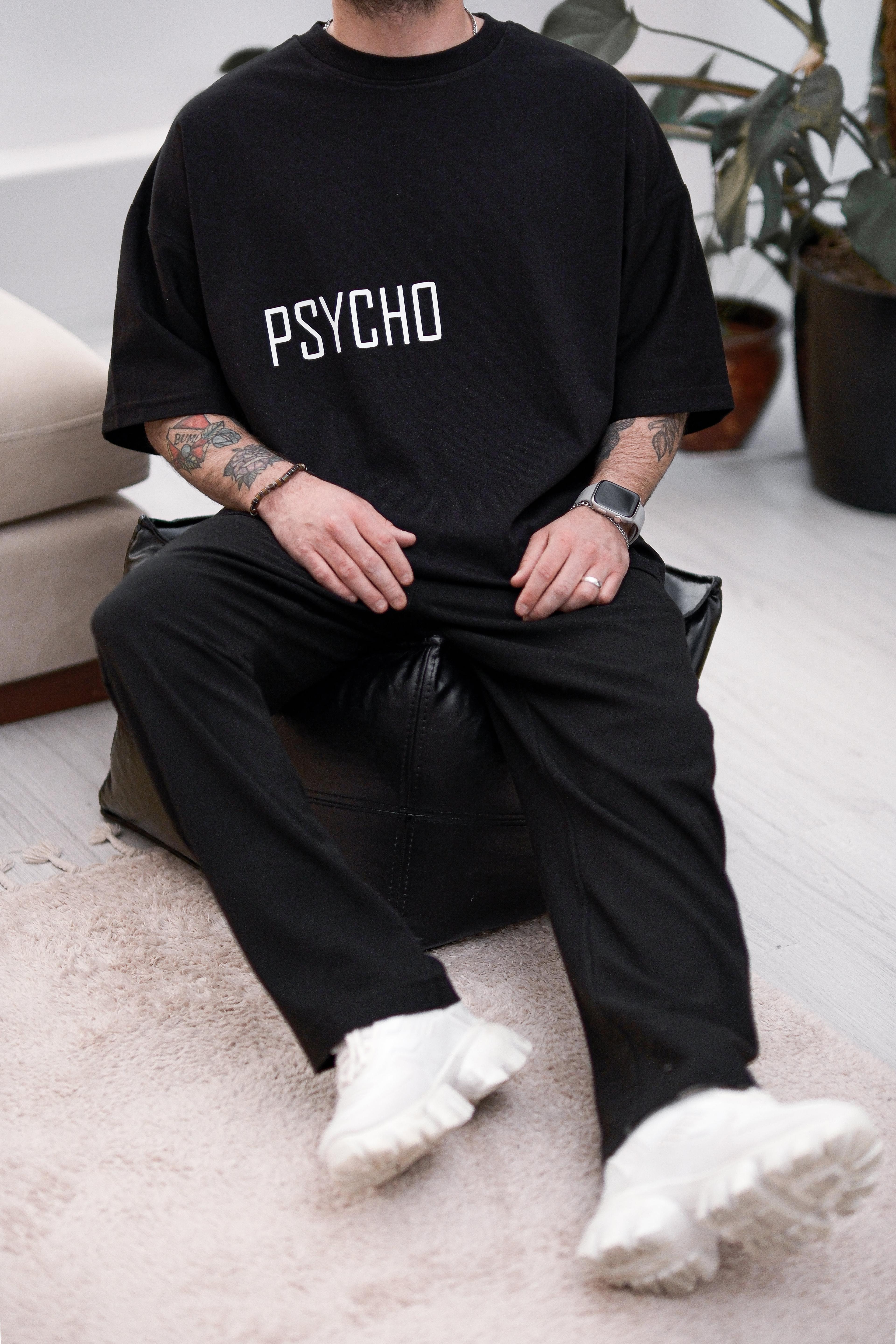 Psycho Extra Oversize Siyah Tshirt