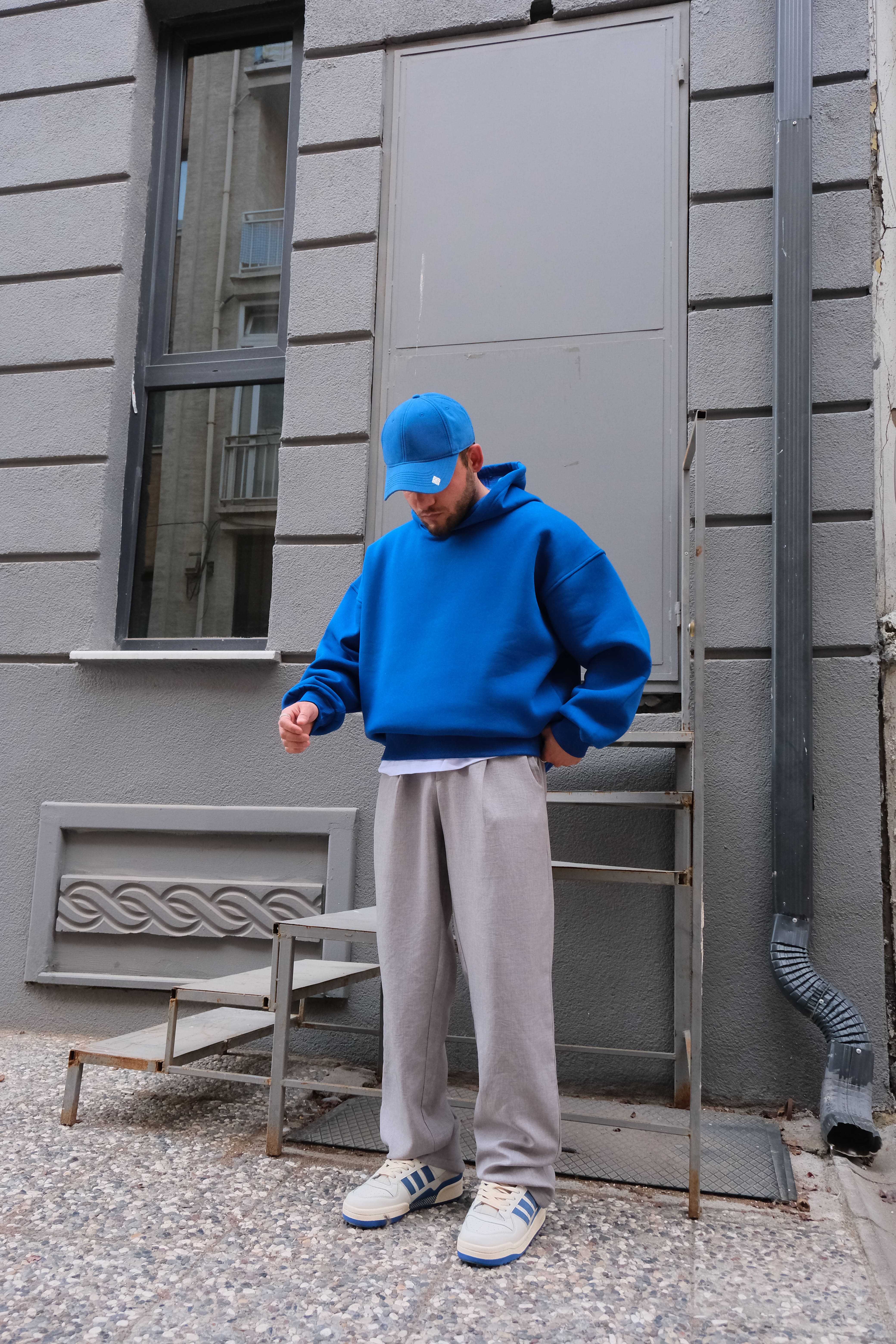 Sax Blue Extra Oversize Basic Hoodie ( premium ürün ) 