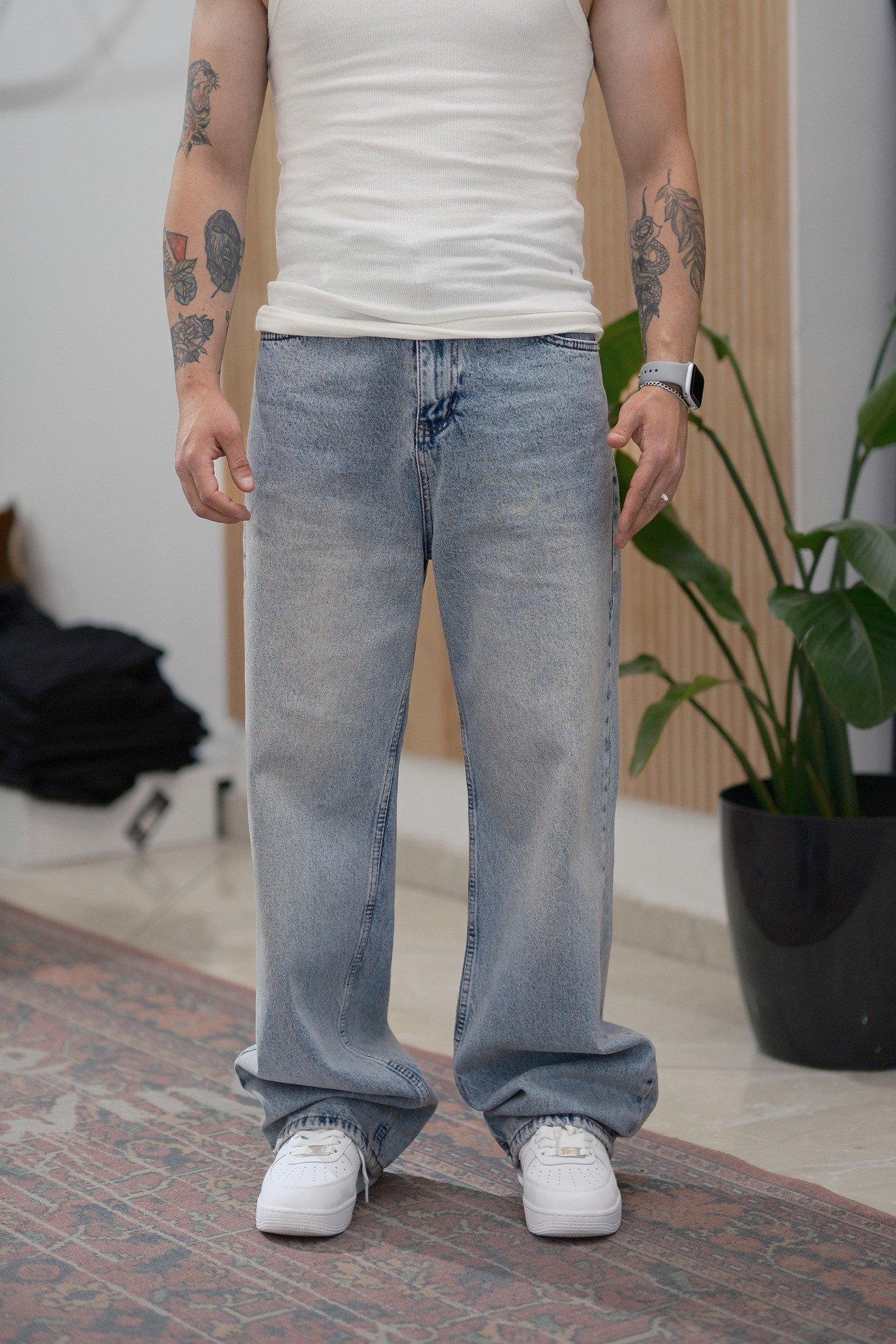 Eskitme Mavi Baggy Jean Premium Kalite 