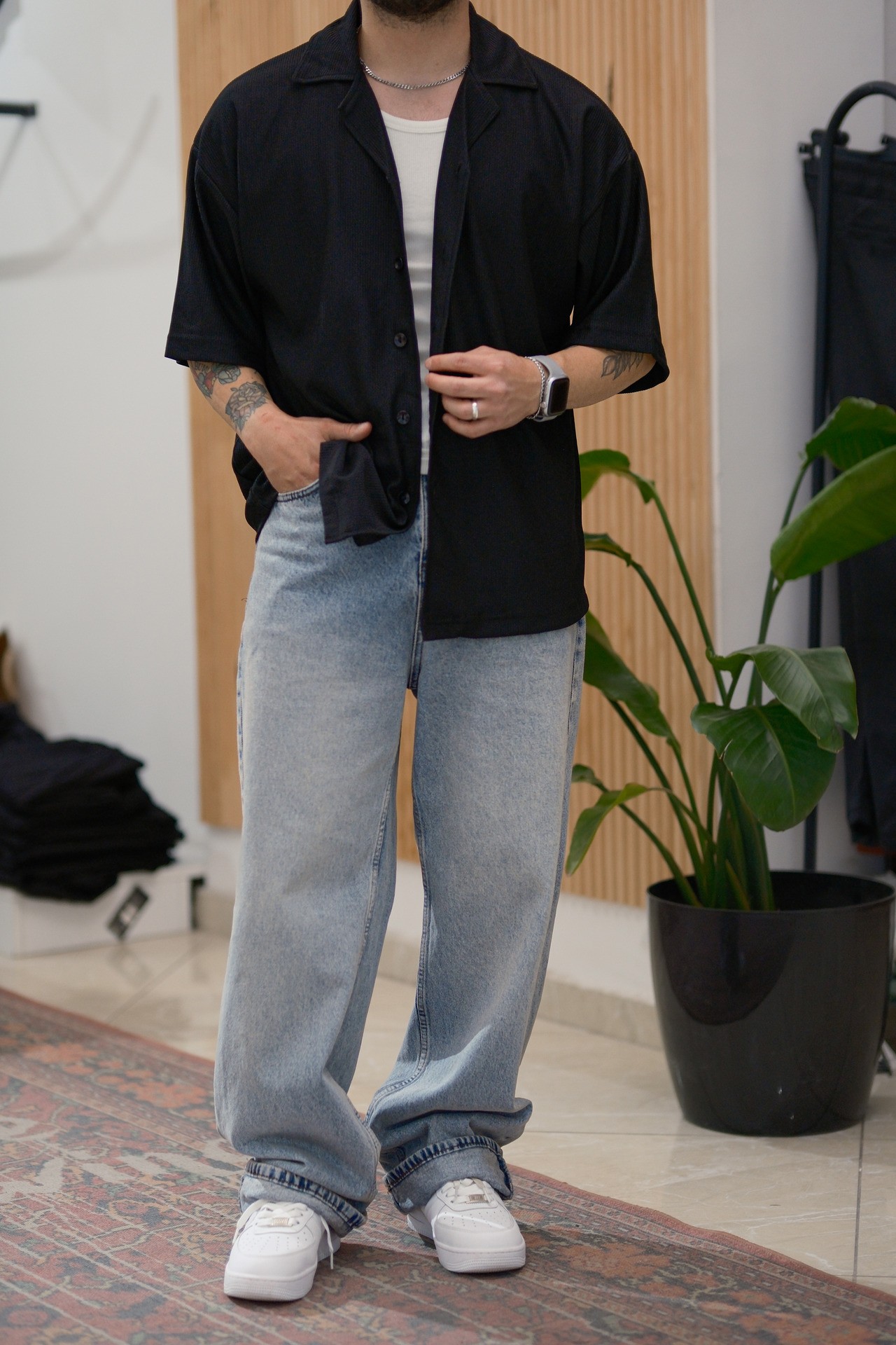 Siyah Fitilli Extra Oversize Old Money Gömlek 