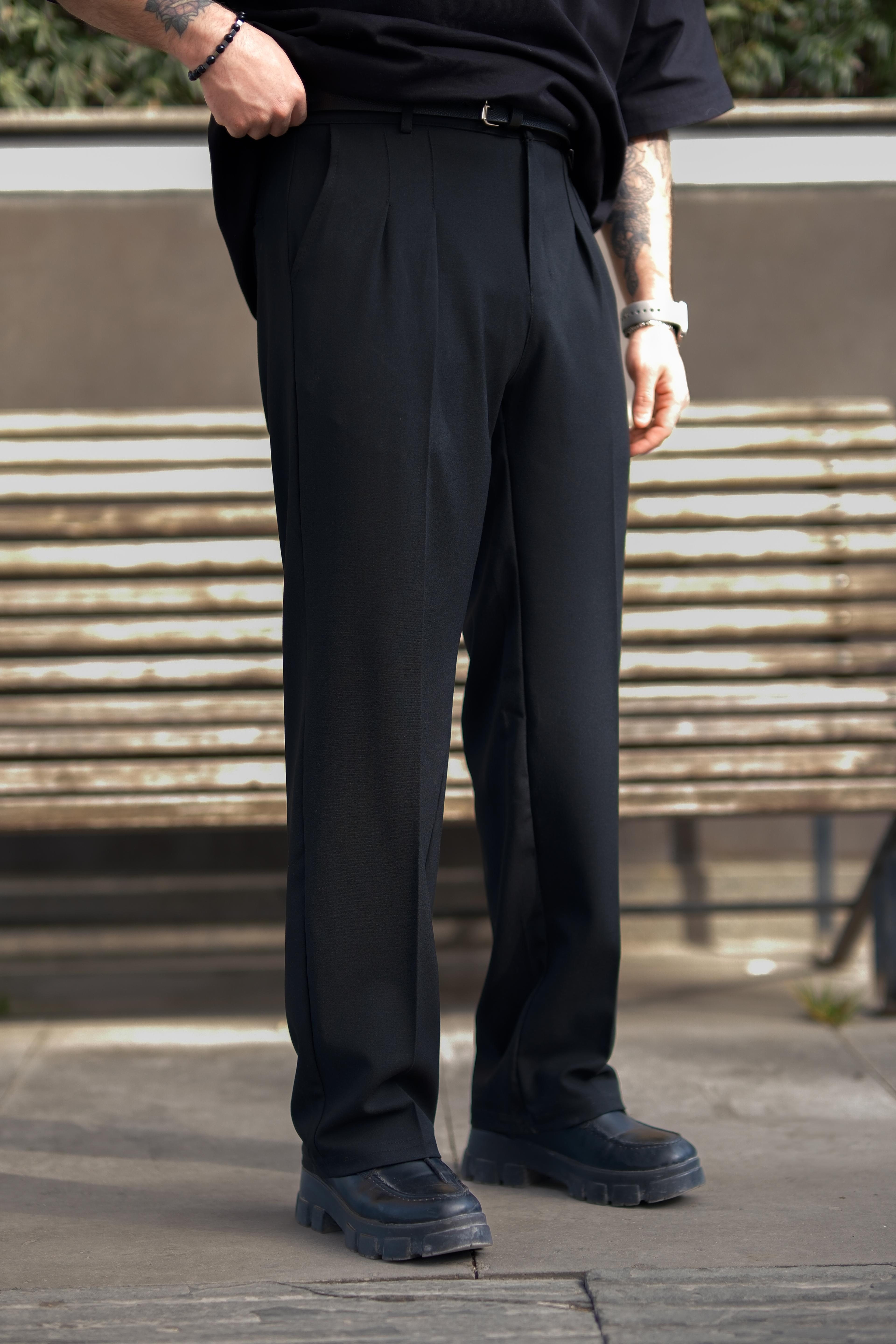 Siyah Baggy Kumaş Pantolon Premium Kalite