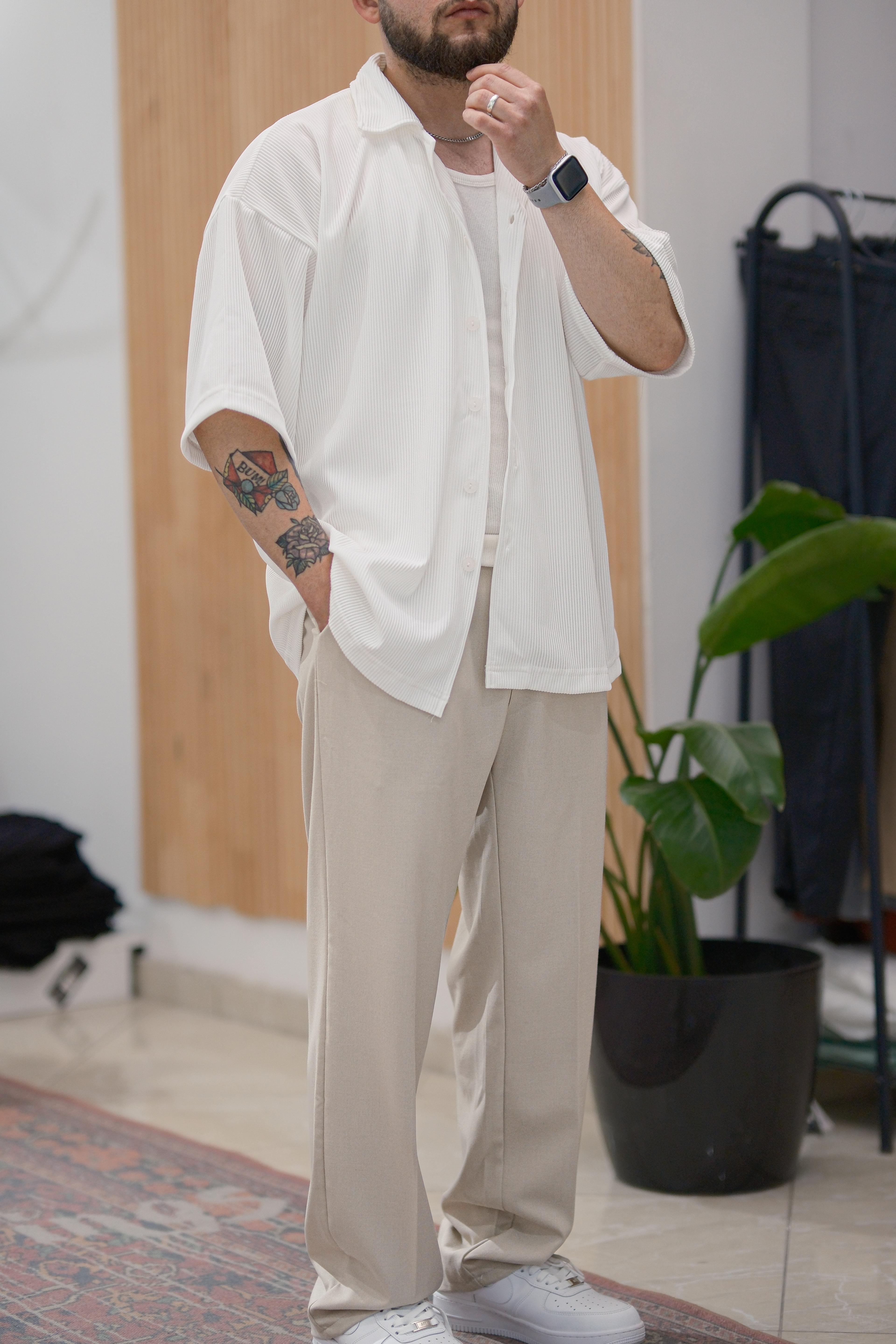 Beyaz Fitilli Extra Oversize Old Money Gömlek 