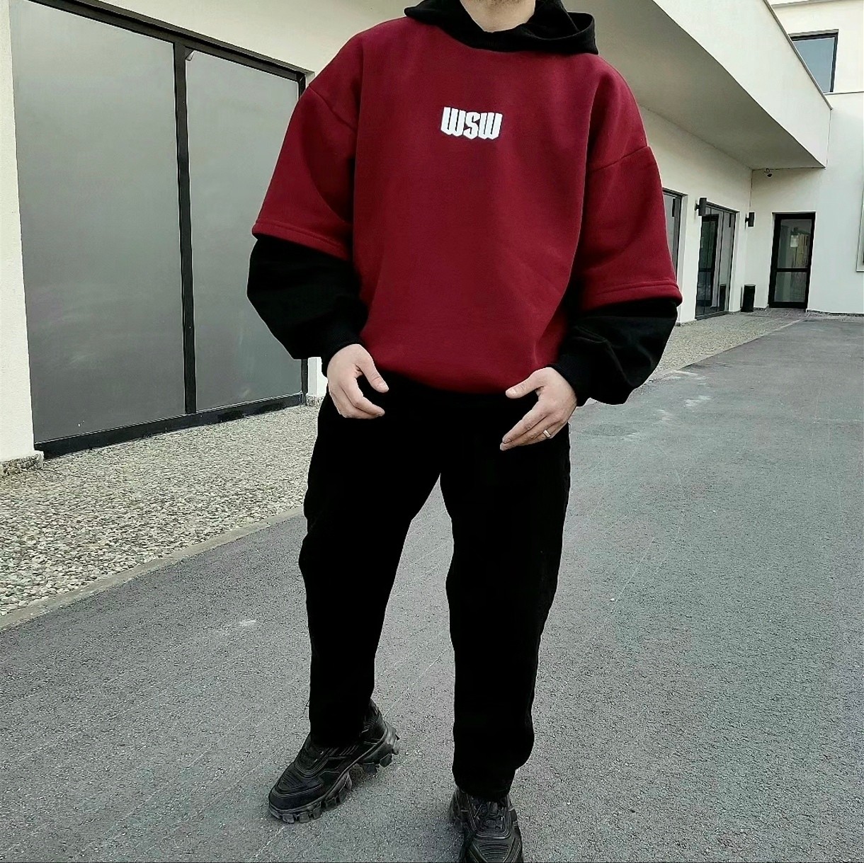 Bordo Çift Katlı Ekstra Oversize Hoodie
