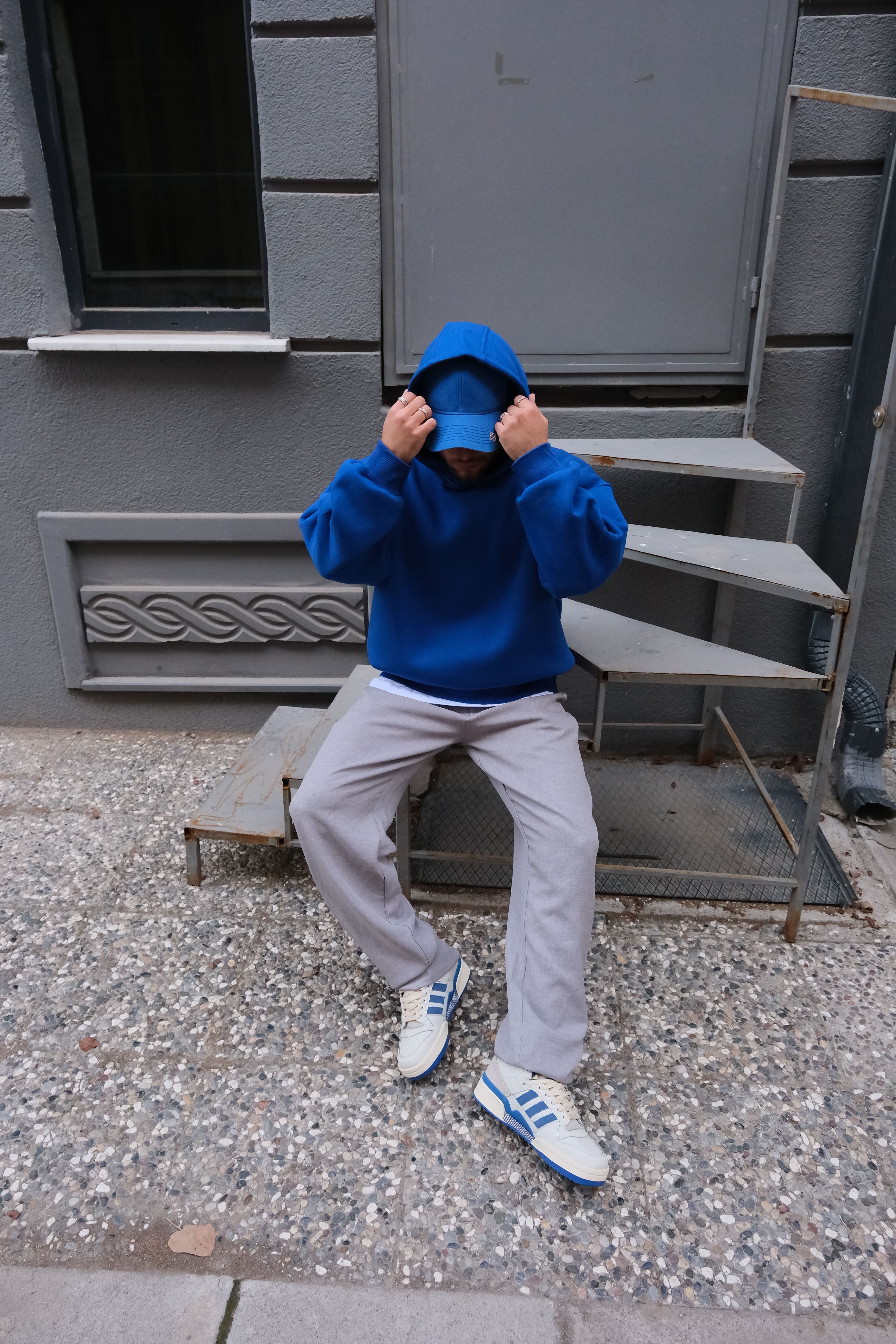 Sax Blue Extra Oversize Basic Hoodie ( premium ürün ) 