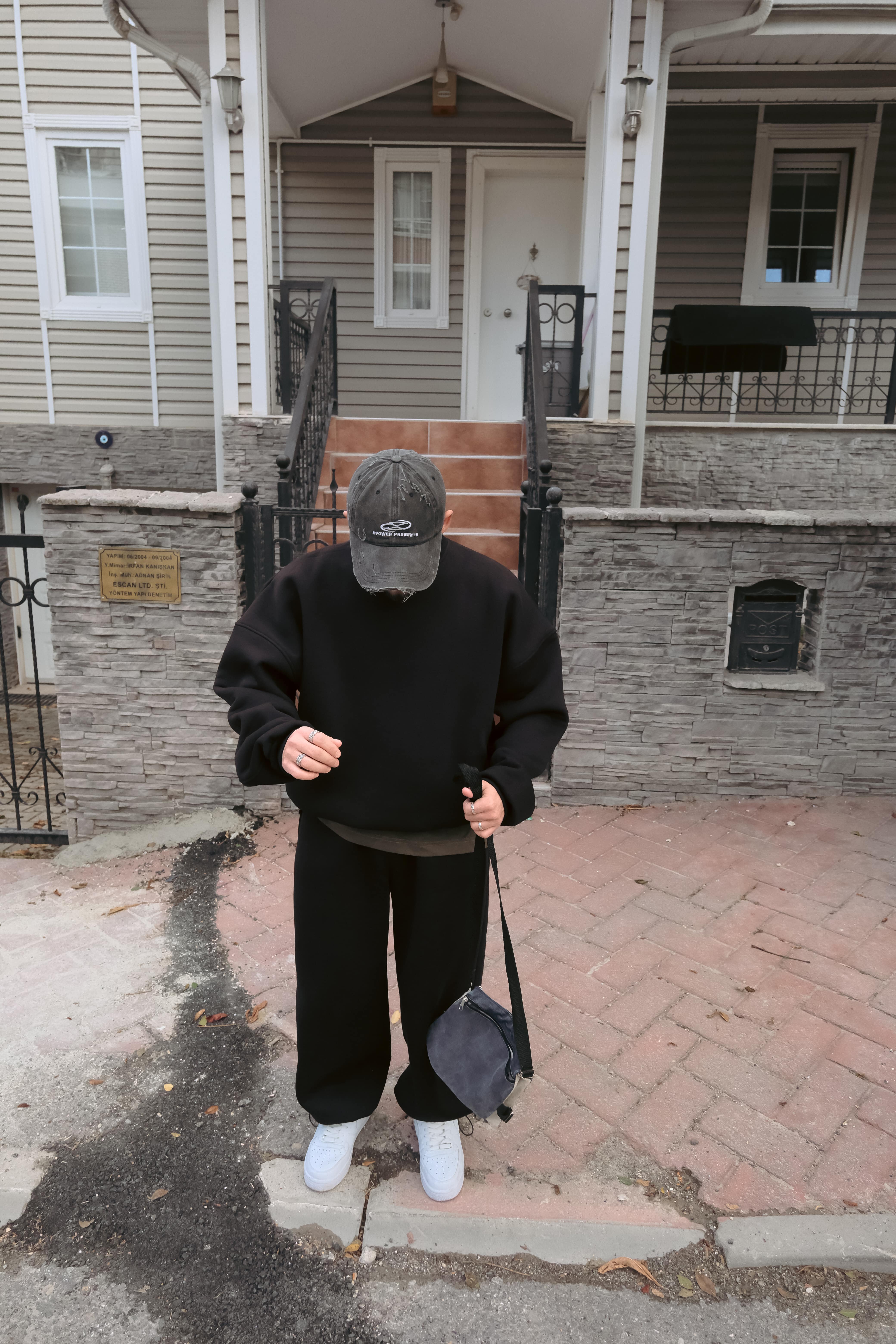 Bomber Extra Oversize Siyah Basic Sweatshirt (Premium Ürün) 