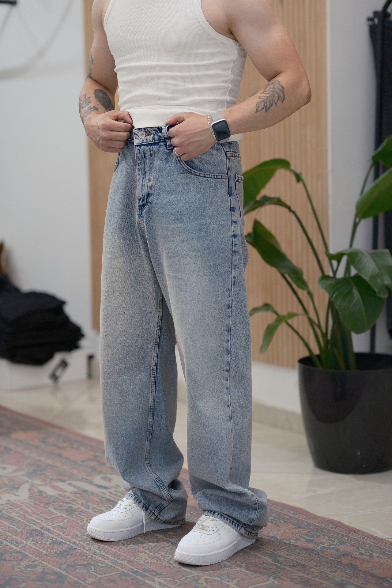 Eskitme Mavi Baggy Jean Premium Kalite 