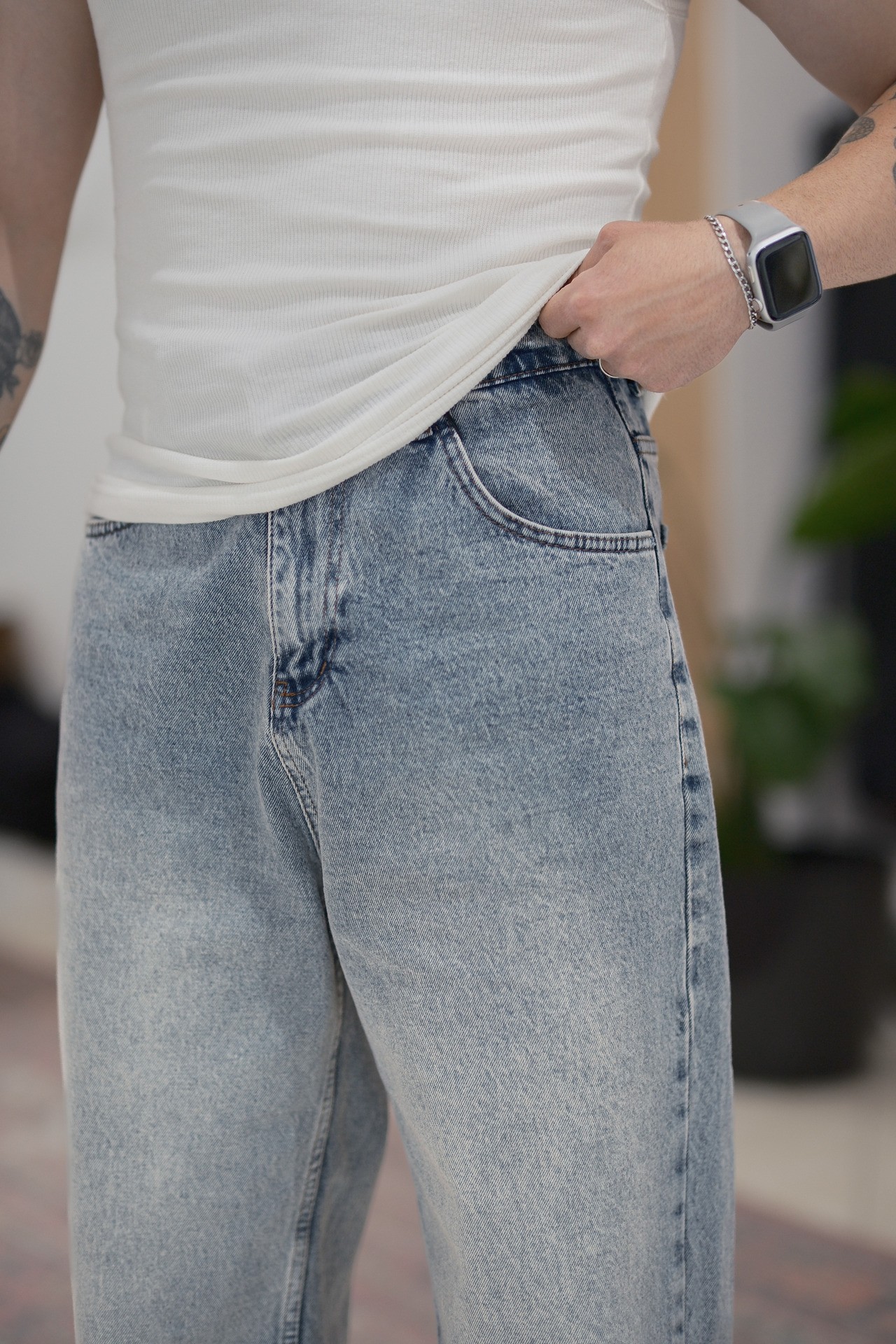 Eskitme Mavi Baggy Jean Premium Kalite 