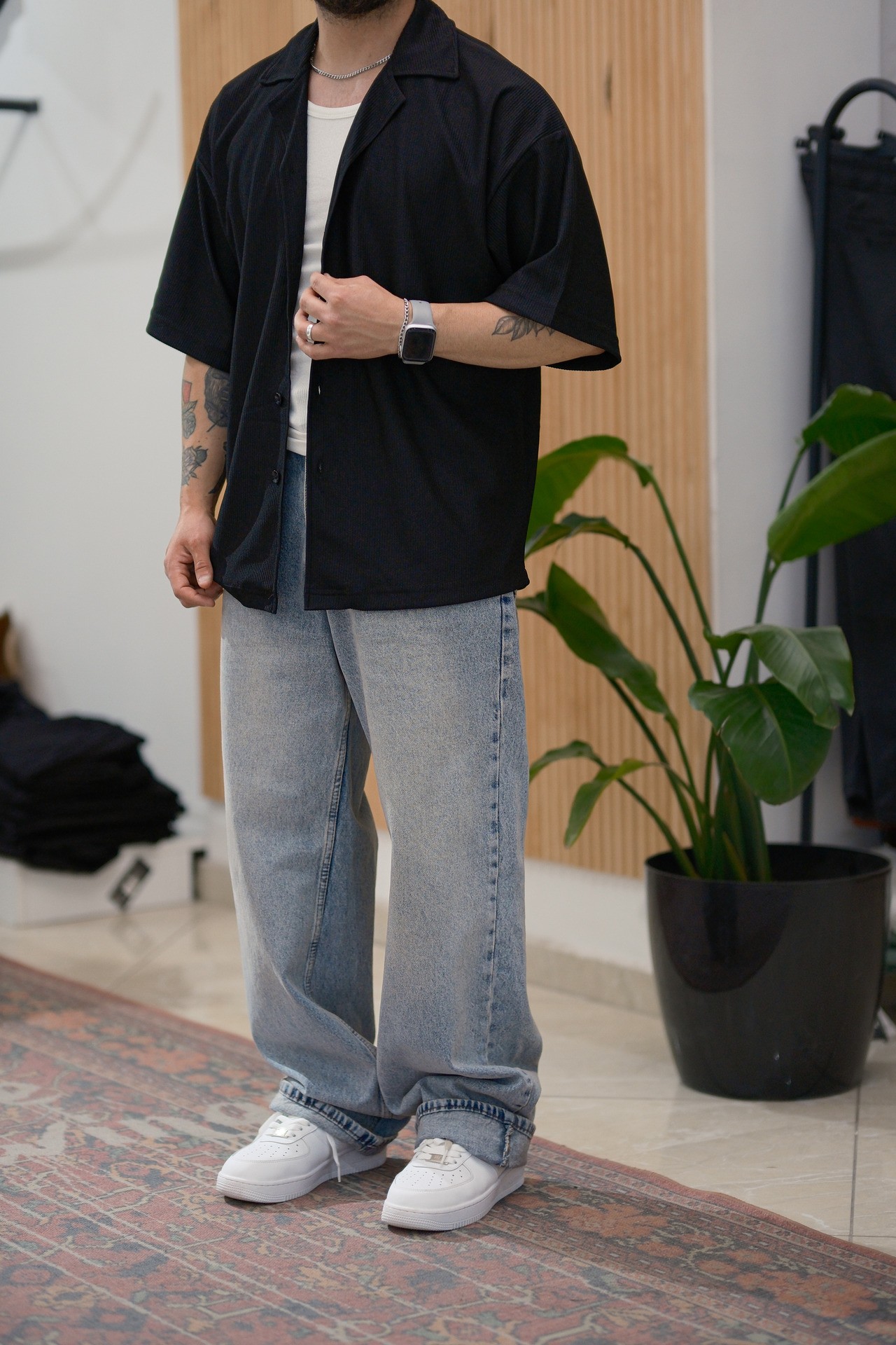 Siyah Fitilli Extra Oversize Old Money Gömlek 