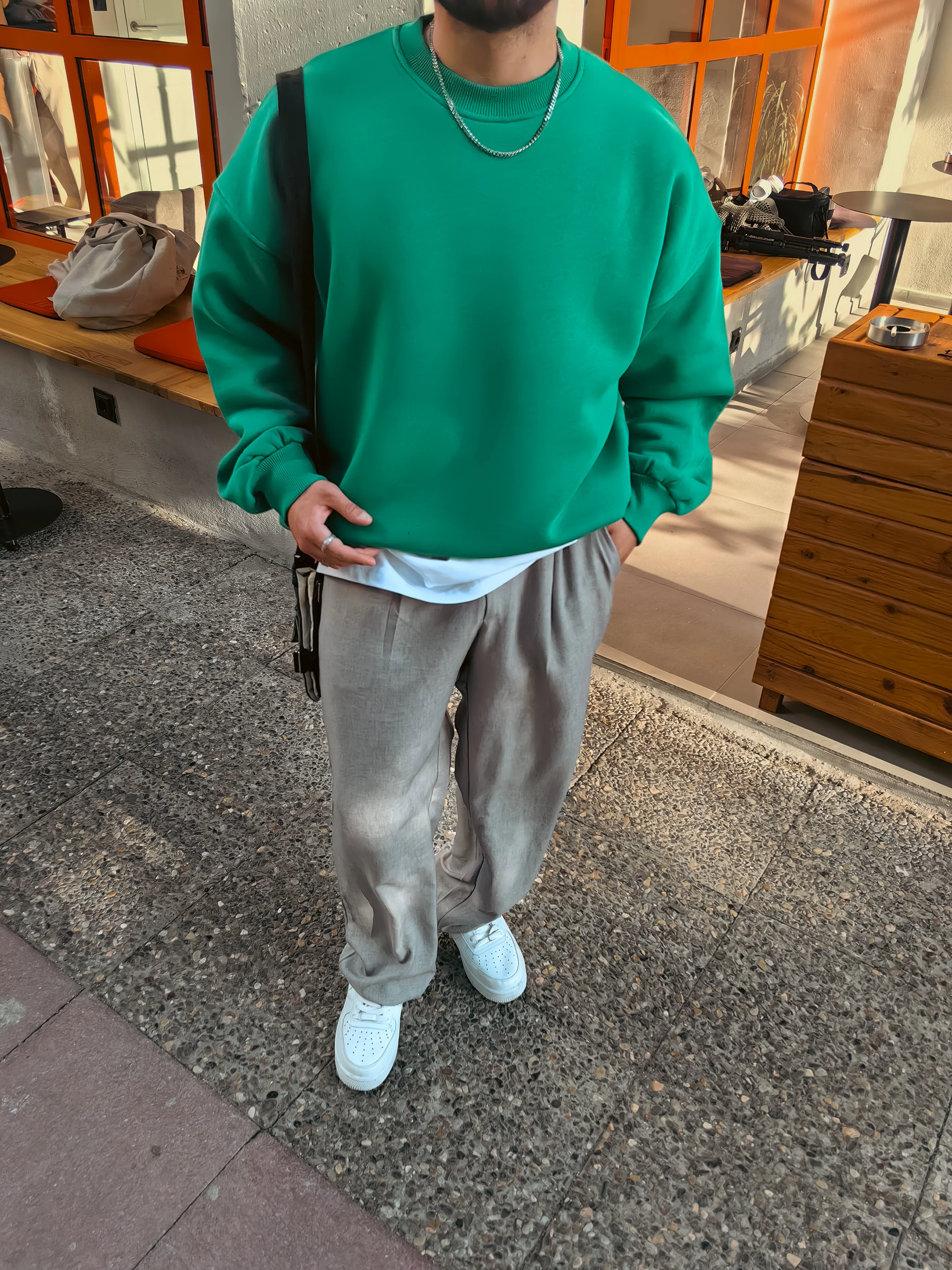 Benetton Yeşil Extra Oversize Sweatshirt