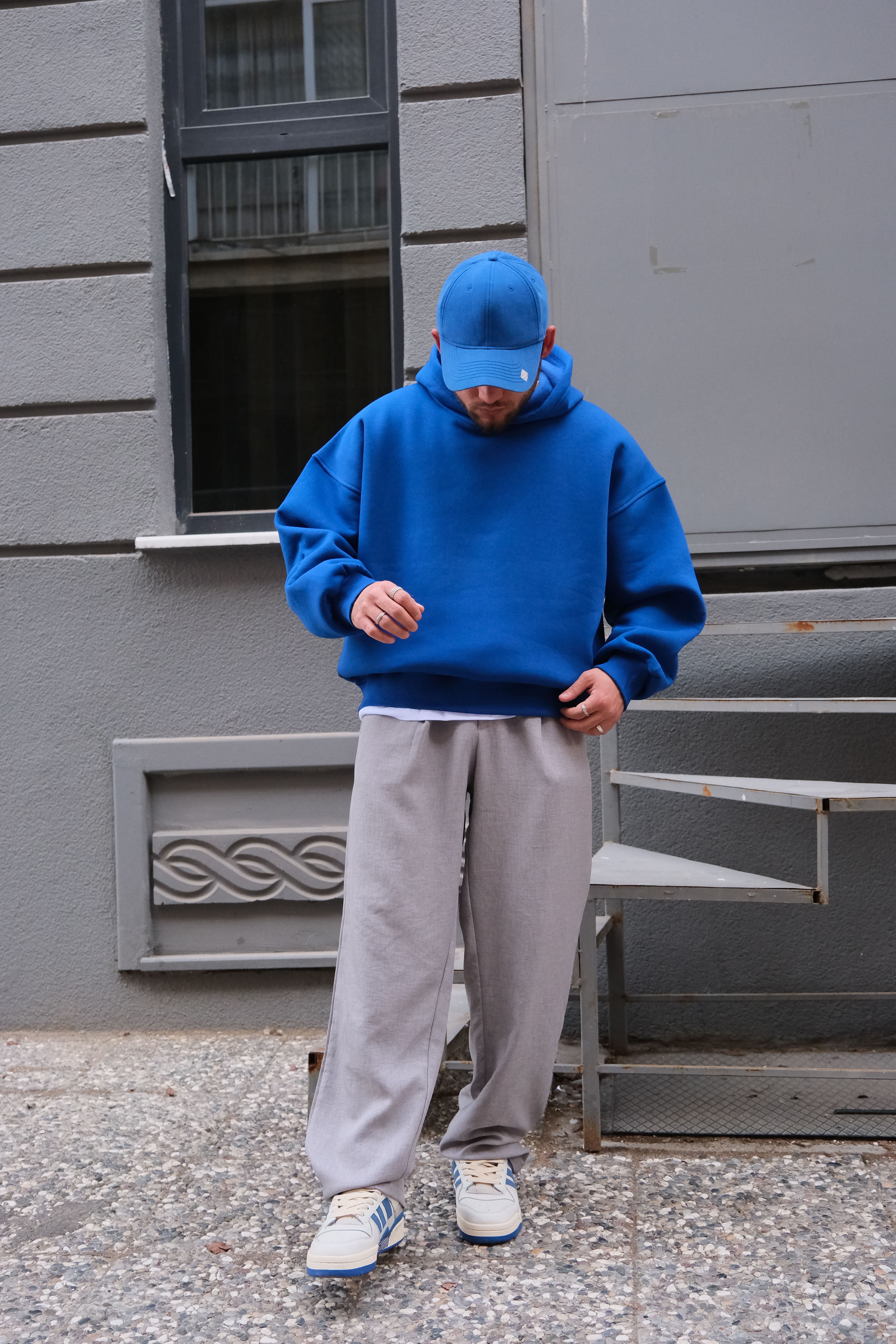 Sax Blue Extra Oversize Basic Hoodie ( premium ürün ) 